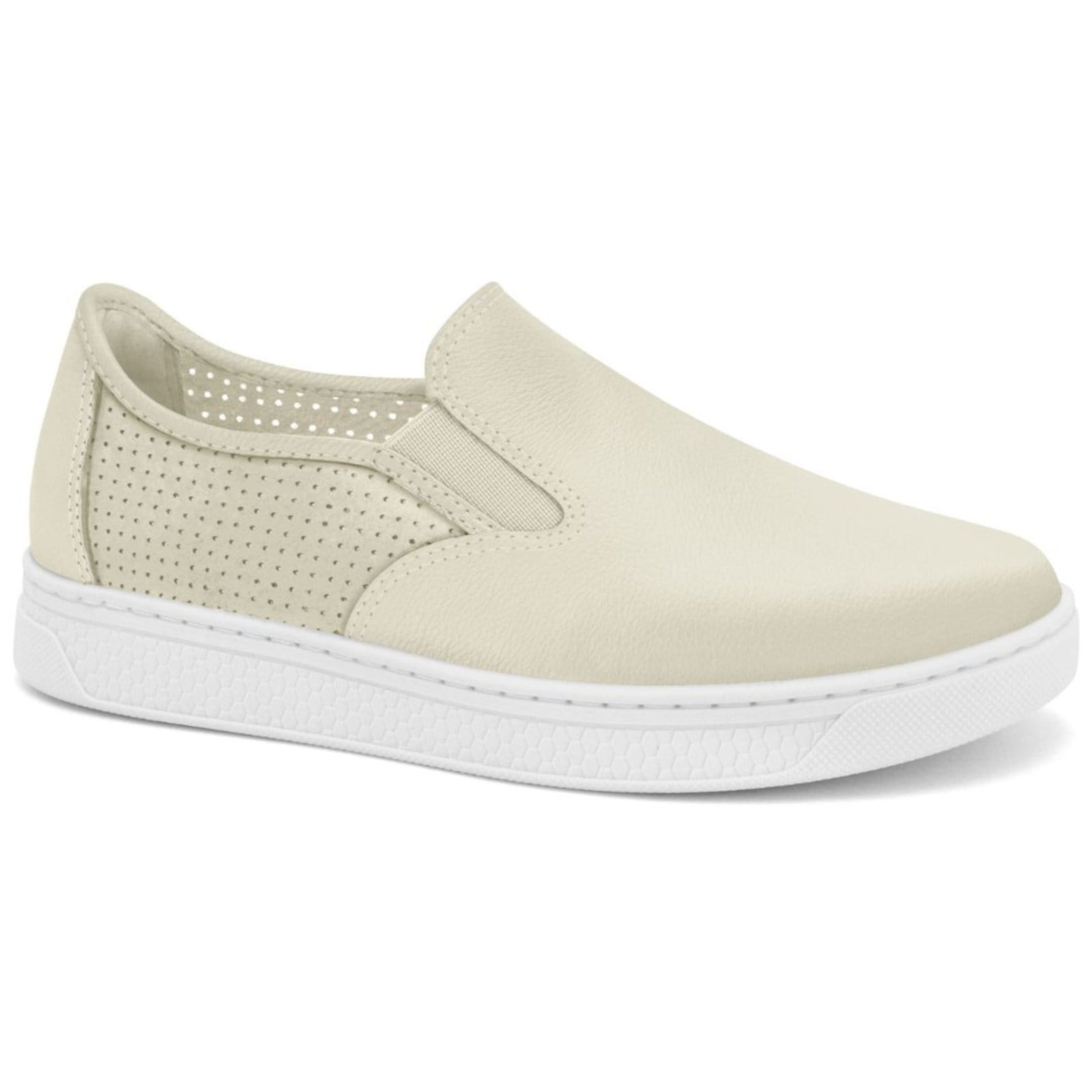 Tênis Feminino Couro Creme Estiloso Comfortflex 256