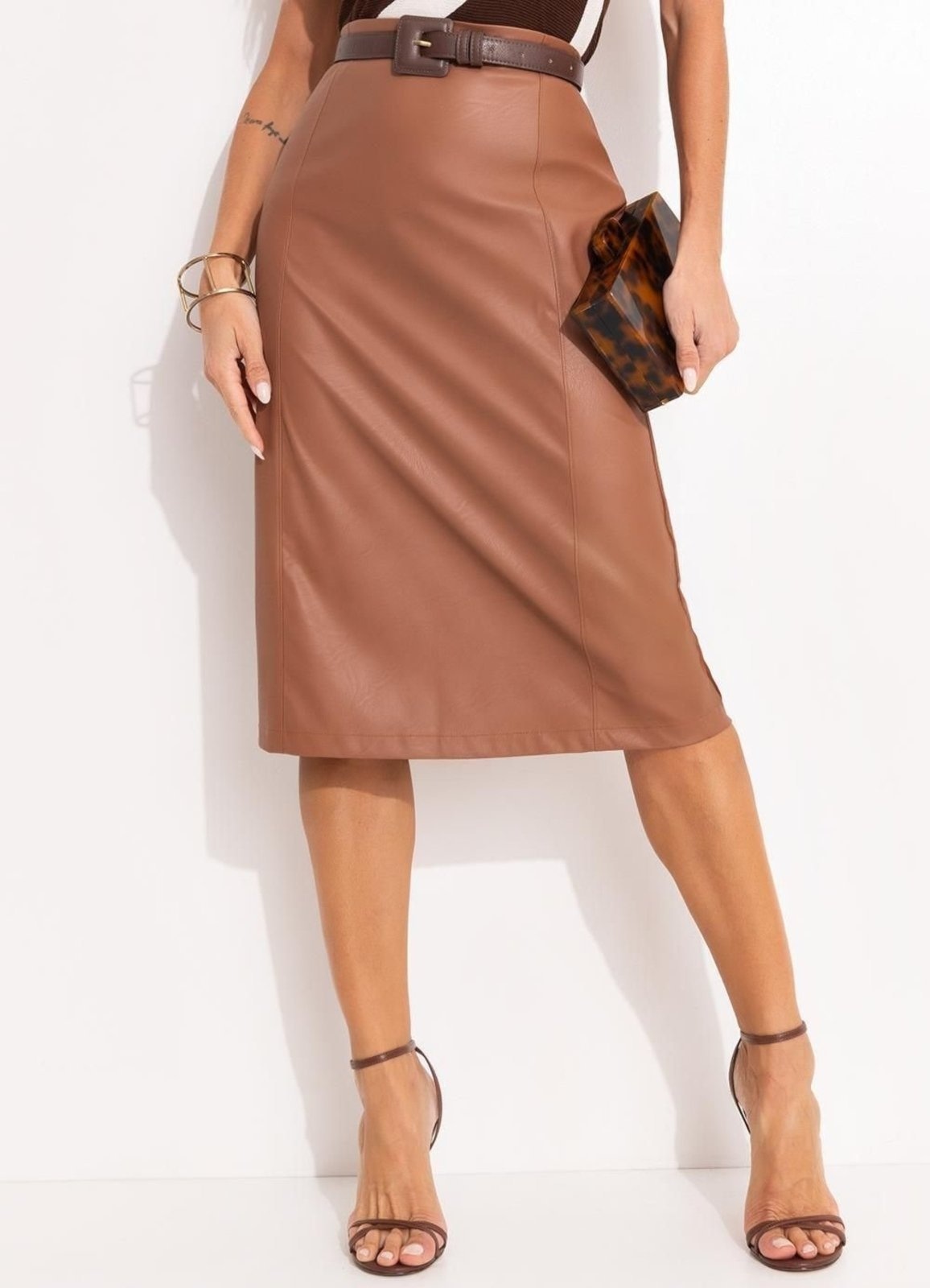 Imagem principal Saia Material Sintético Amendoado Quintess marrom