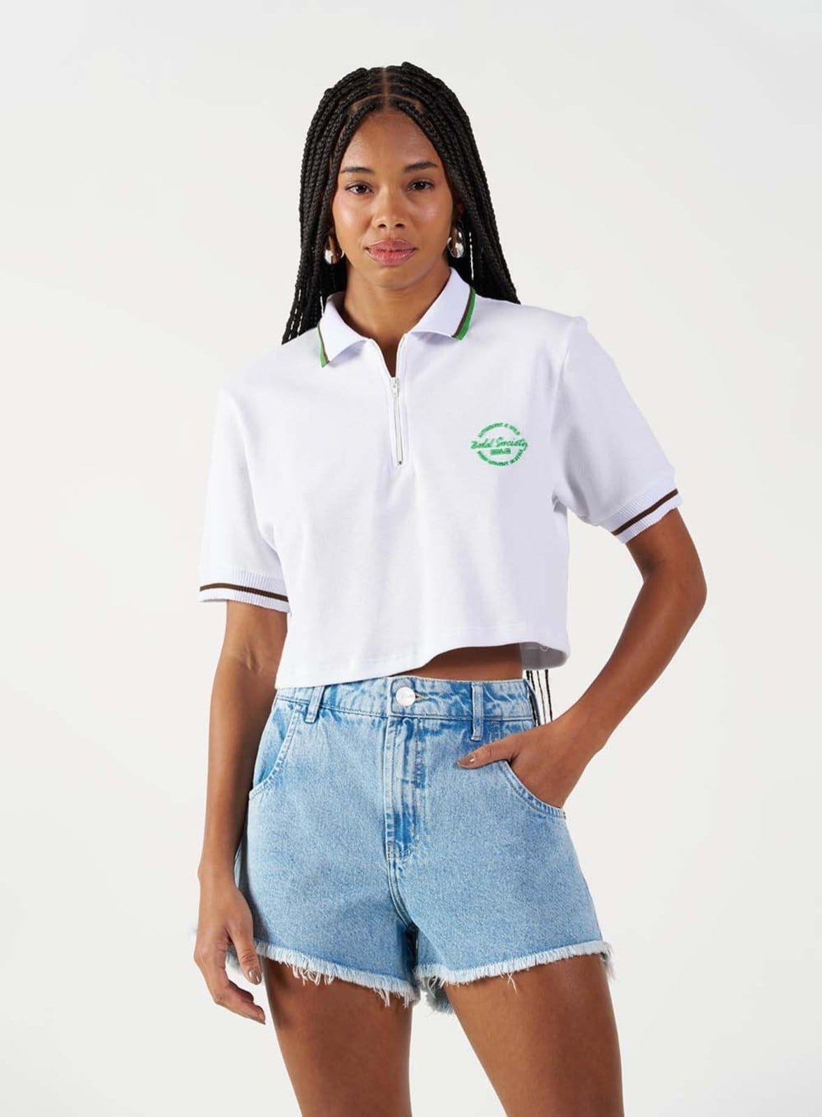 Polo Malha Decote com Ziper Colcci CLC Branco/Verde