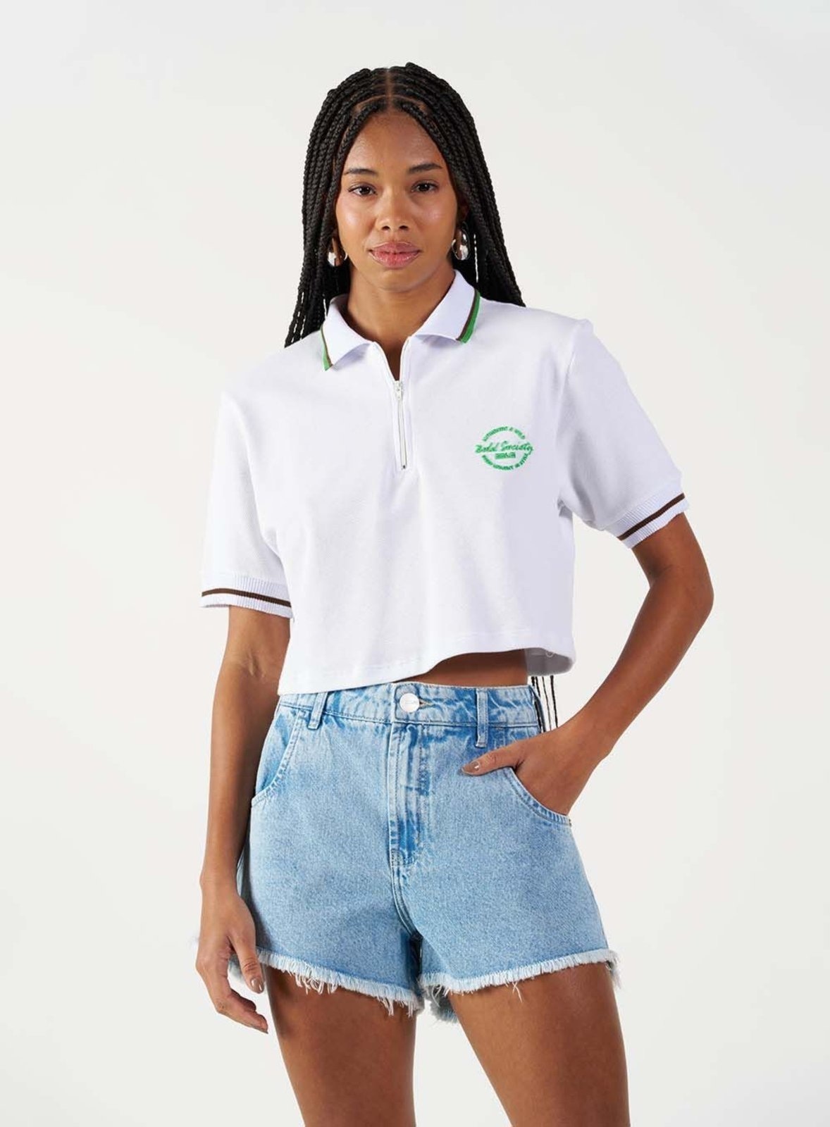 Imagem principal Polo Malha Decote com Ziper Colcci CLC Branco/Verde Colcci CLC branco verde