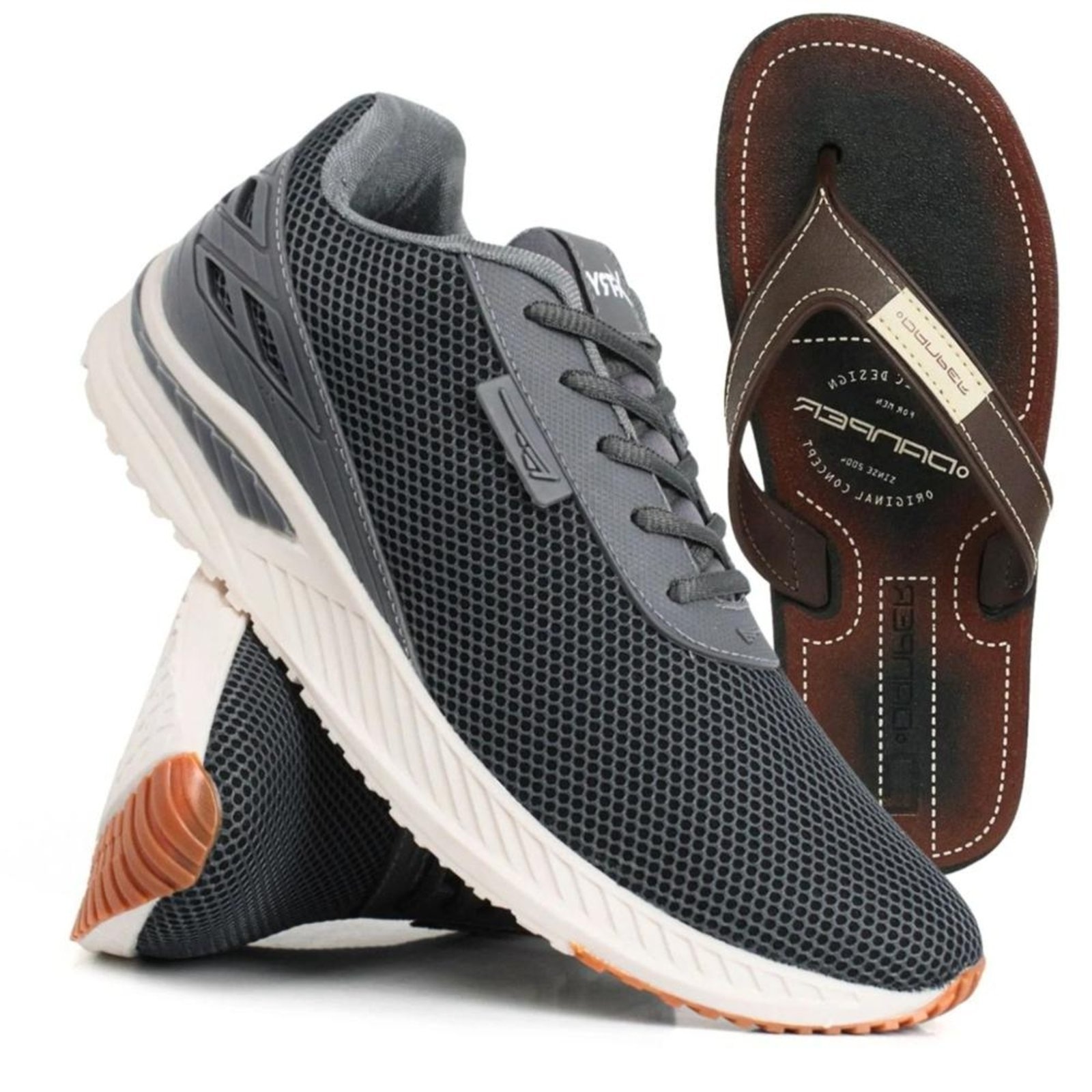 Imagem principal Kit Tênis Masculino Esportivo Running Confortável + Chinelo Dedo Sapatofran cinza