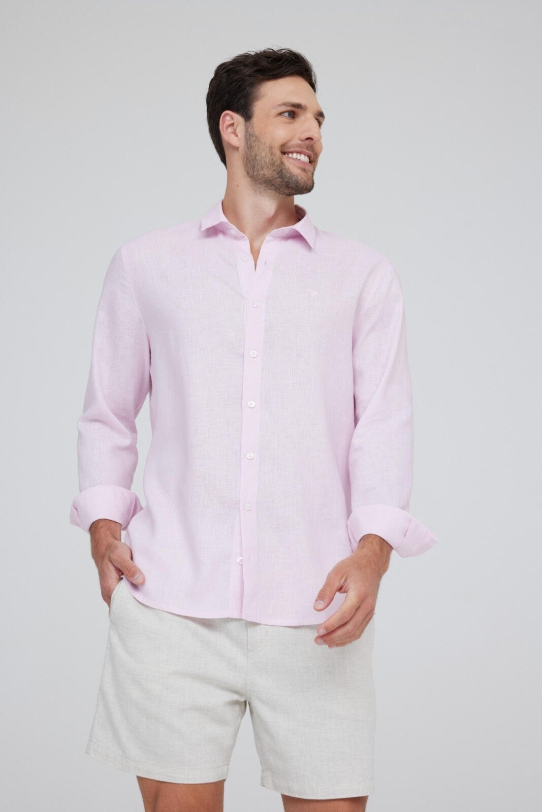 Imagem principal Camisa Linho Slim Manga Longa Traymon Claro - Gg Traymon rosa