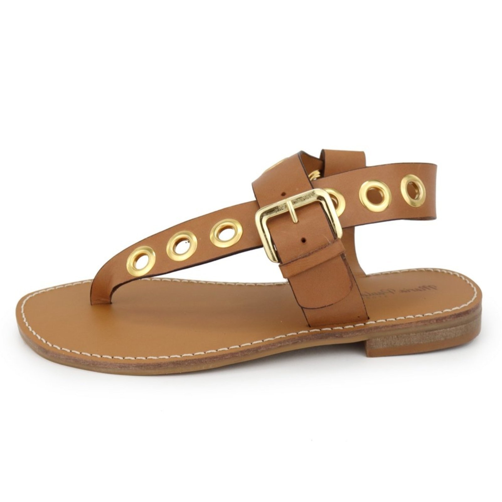 Imagem principal Sandália Rasteira Feminina em Couro Ilhós Maria Paula Camel MARIA PAULA caramelo