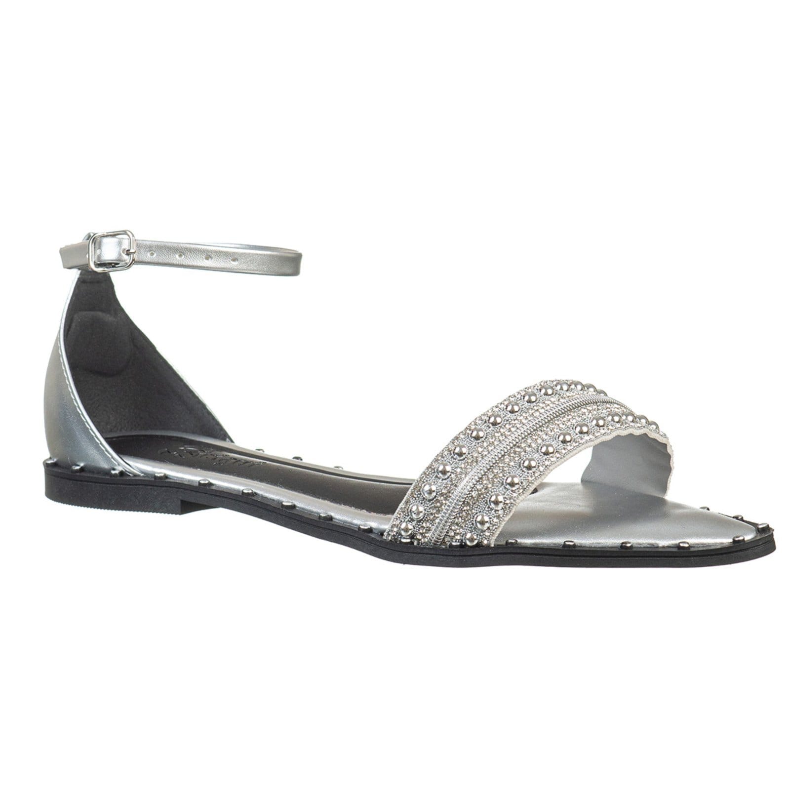 Sandália Feminina Com Detalhes Brilhantes Bico Folha- Via Birigui