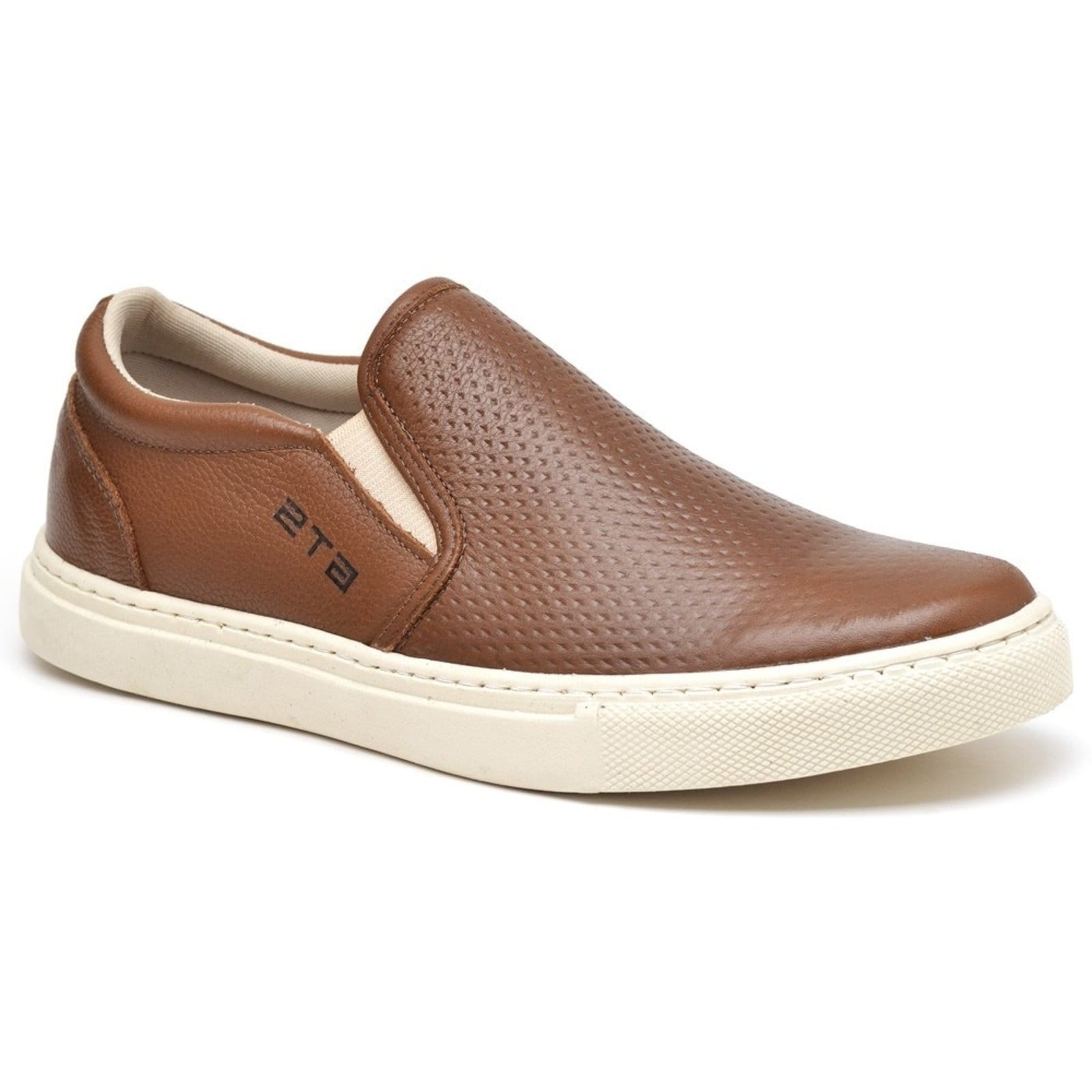 Tênis Iate Casual Slip On Couro Masculino Solado Flat Emborrachado Flexível Confortável Whisky
