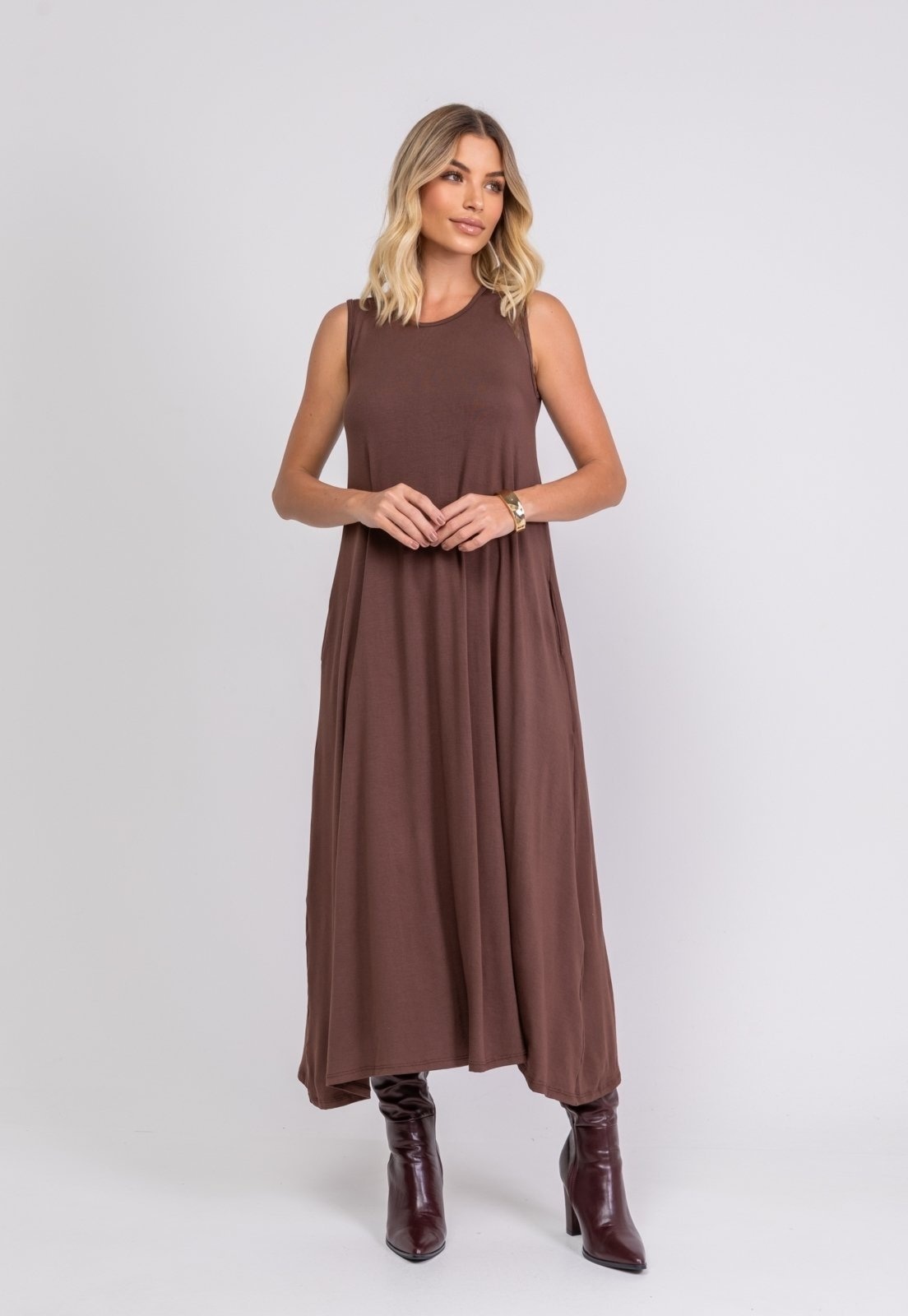 Imagem principal Vestido Longo Regata Com Bolsos Salvatore Salvatore Fashion marrom