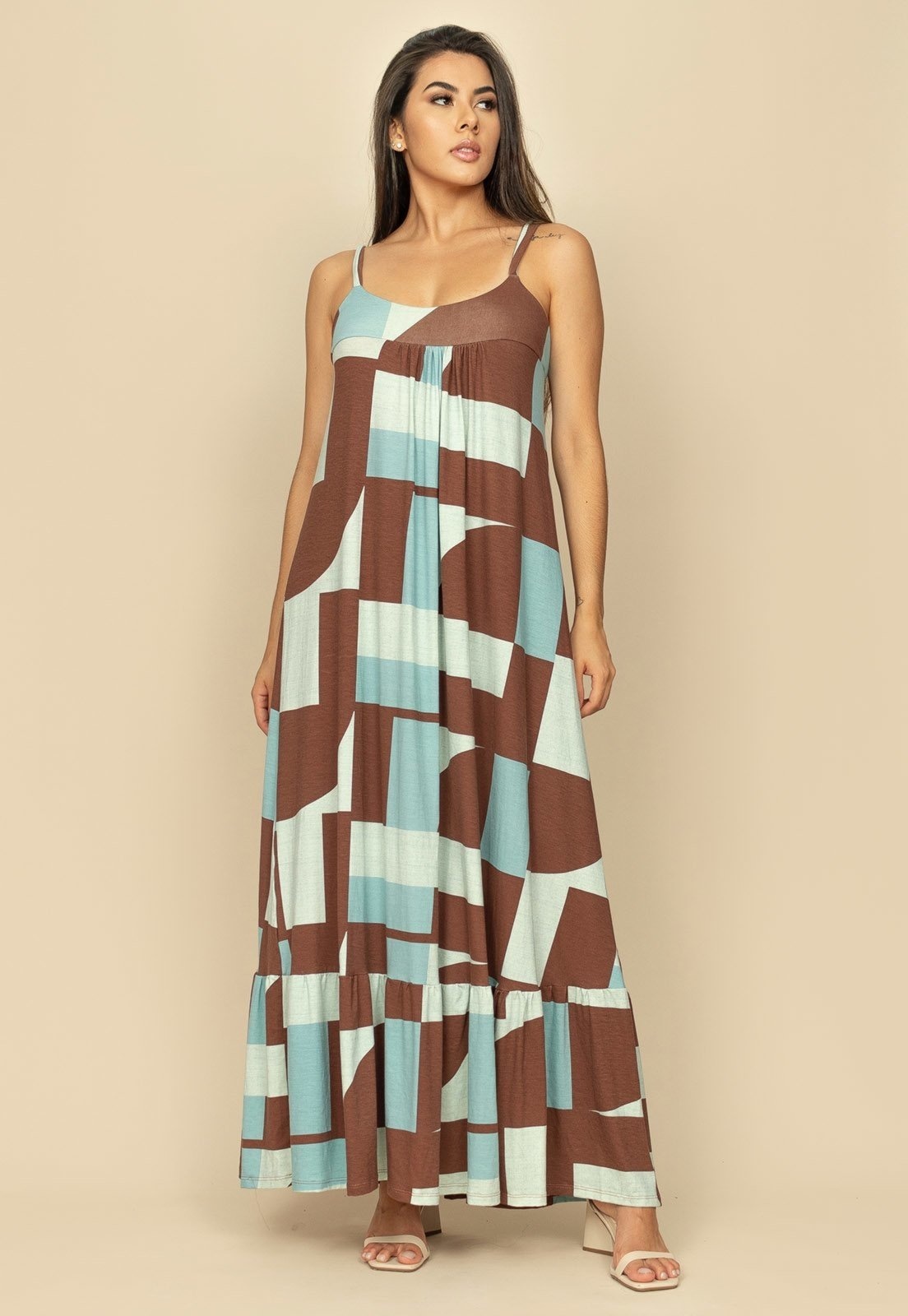 Imagem principal Vestido Longo Jataí Trapézio Malha Estampa Santa do Tocantins Cabanafree azul/estampado/rosa