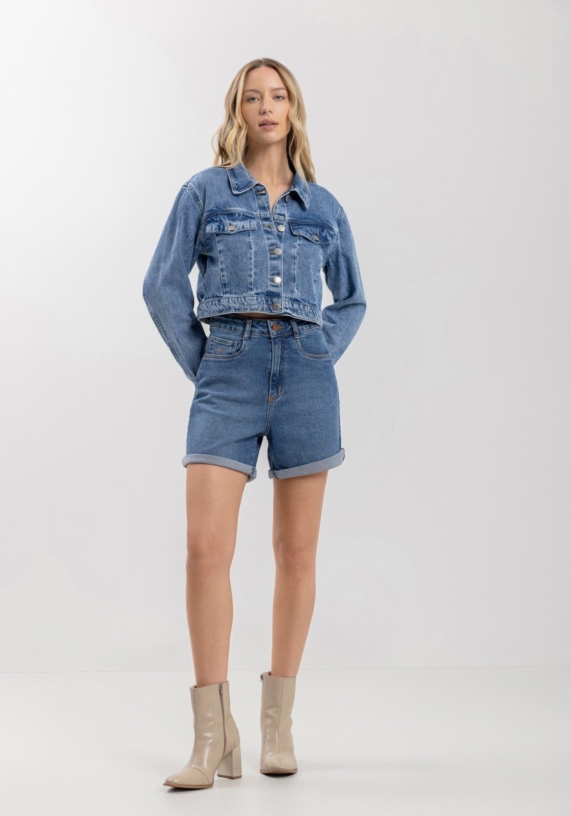 Imagem principal Shorts Lez a Lez Mom Jeans De Cintura Alta Com Elastano E Bolsos Lez a Lez azul