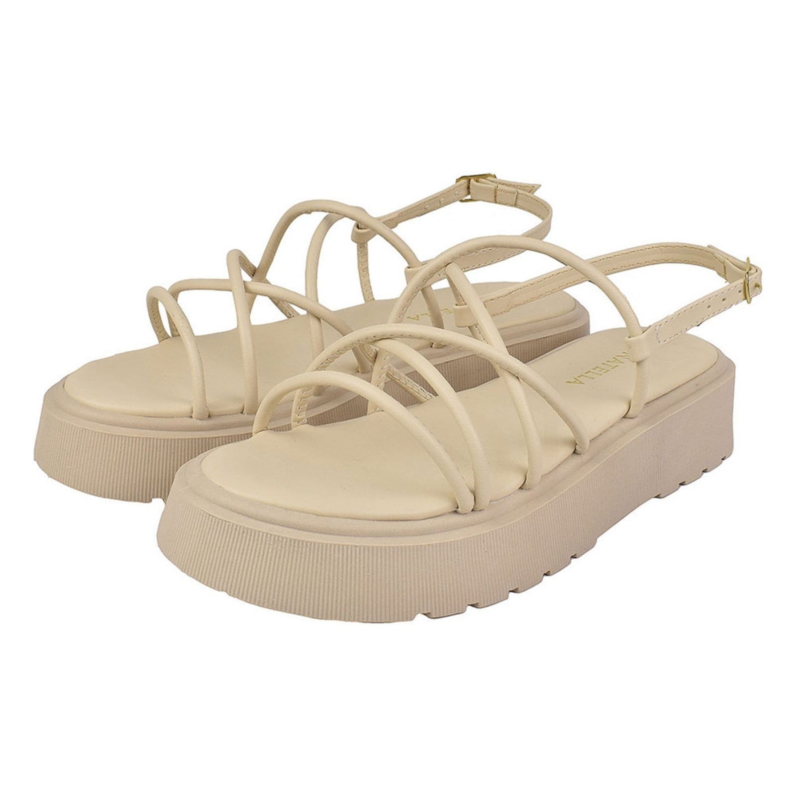 Sandalia Feminina Anabela Plataforma Donatella Shoes Chinelo Tira Amarrar Sola Reta Off White