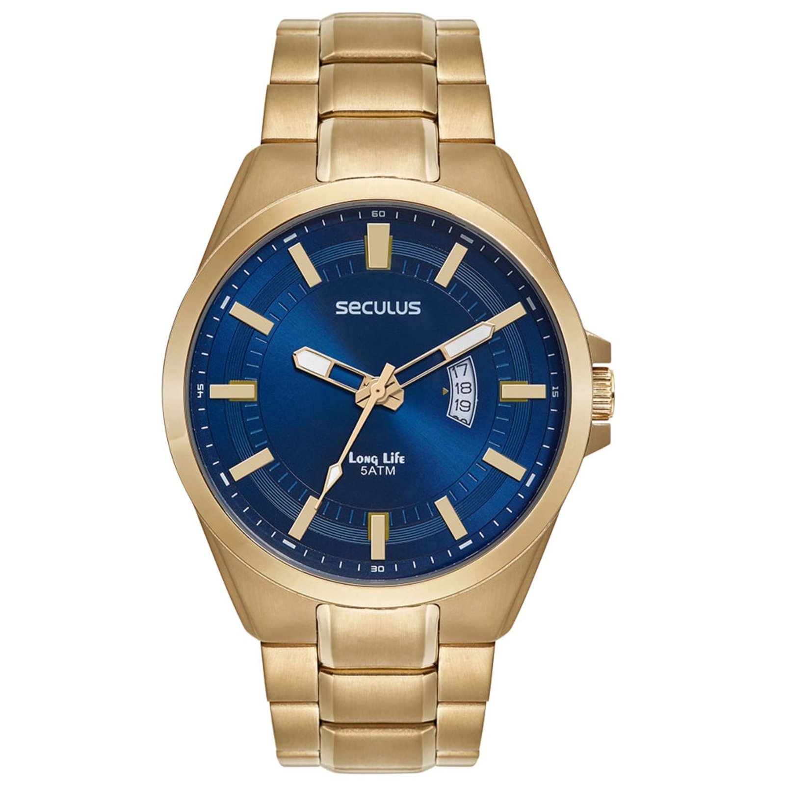 Imagem principal Relógio Masculino Aço Casual Dourado Mostrador Azul Seculus dourado azul