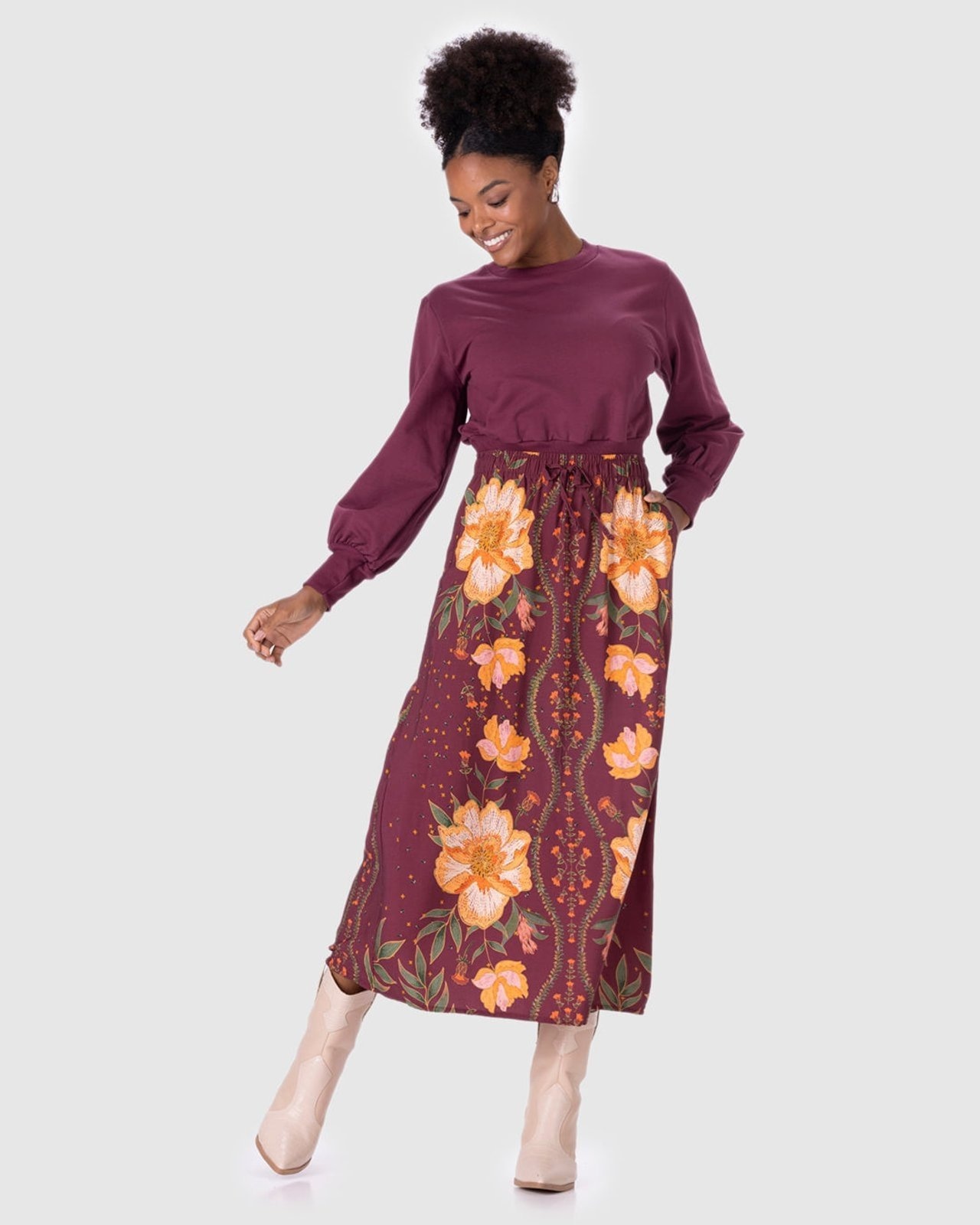 Imagem principal Saia Midi Feminina Estampada Bolso Lateral Em Viscose Malwee vermelho