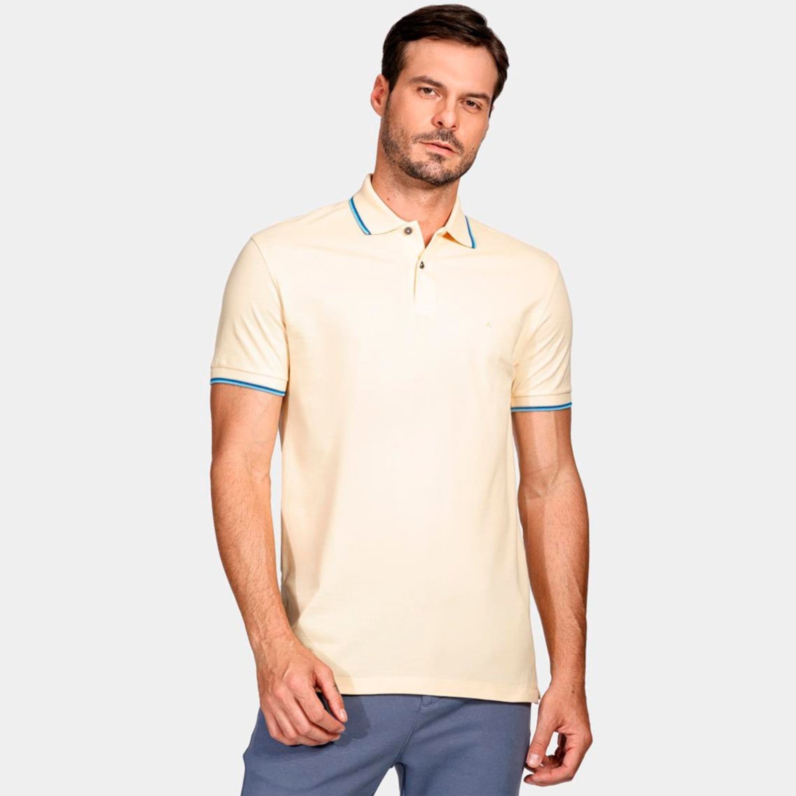 Camisa Polo Aramis 4 Frisos Ve25 Amarelo e Caqui Masculino