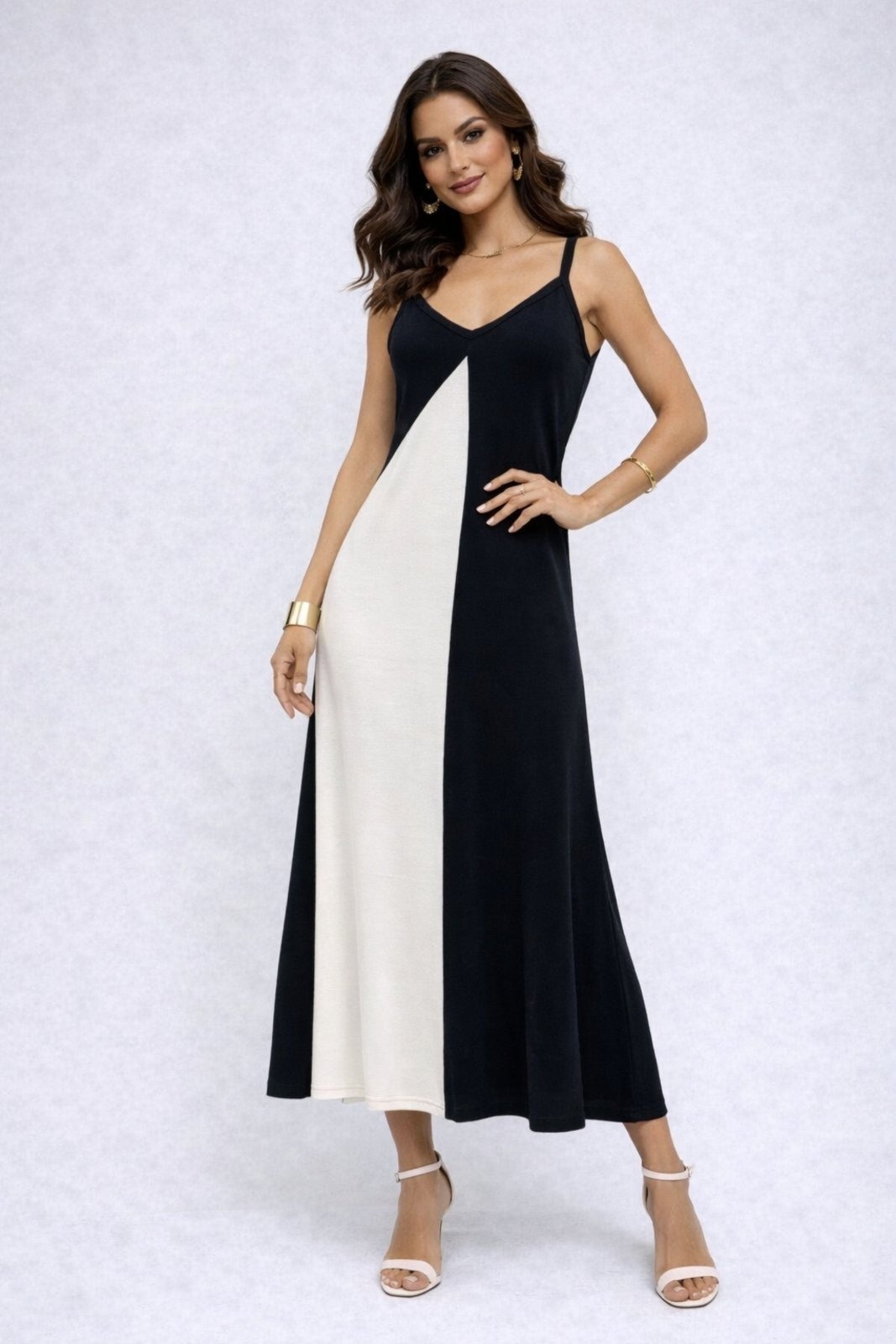 Imagem principal Vestido Longo D Bell Outlet Fashion Gola V Alcinha D BELL OUTLET FASHION preto