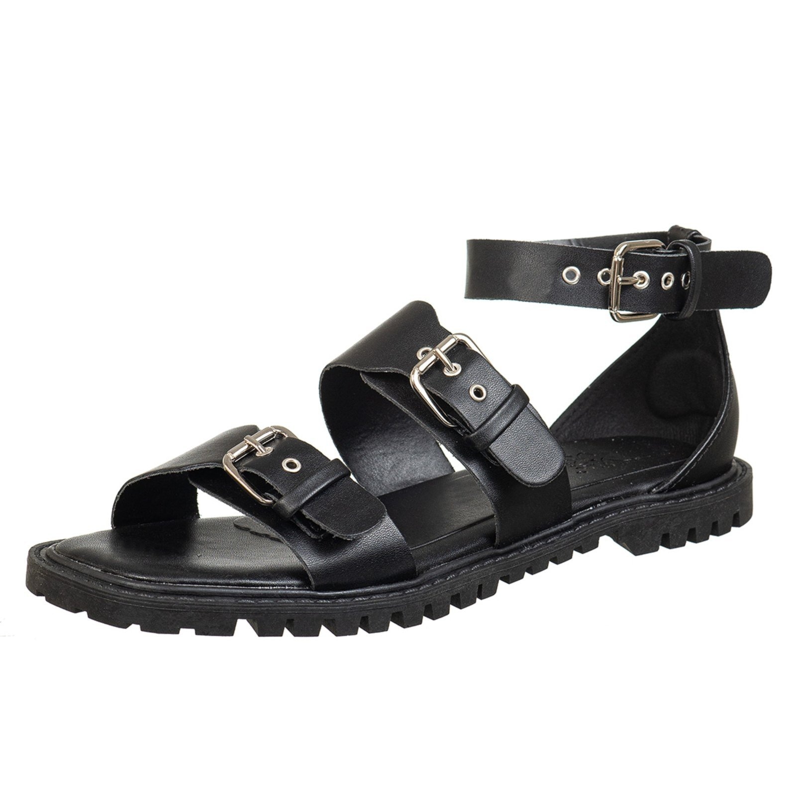 Imagem principal Sandalia Feminina Rasteira Flat Estilo Tratorada Via Birigui C/ Traseiro e Fivelas VB Calçados preto