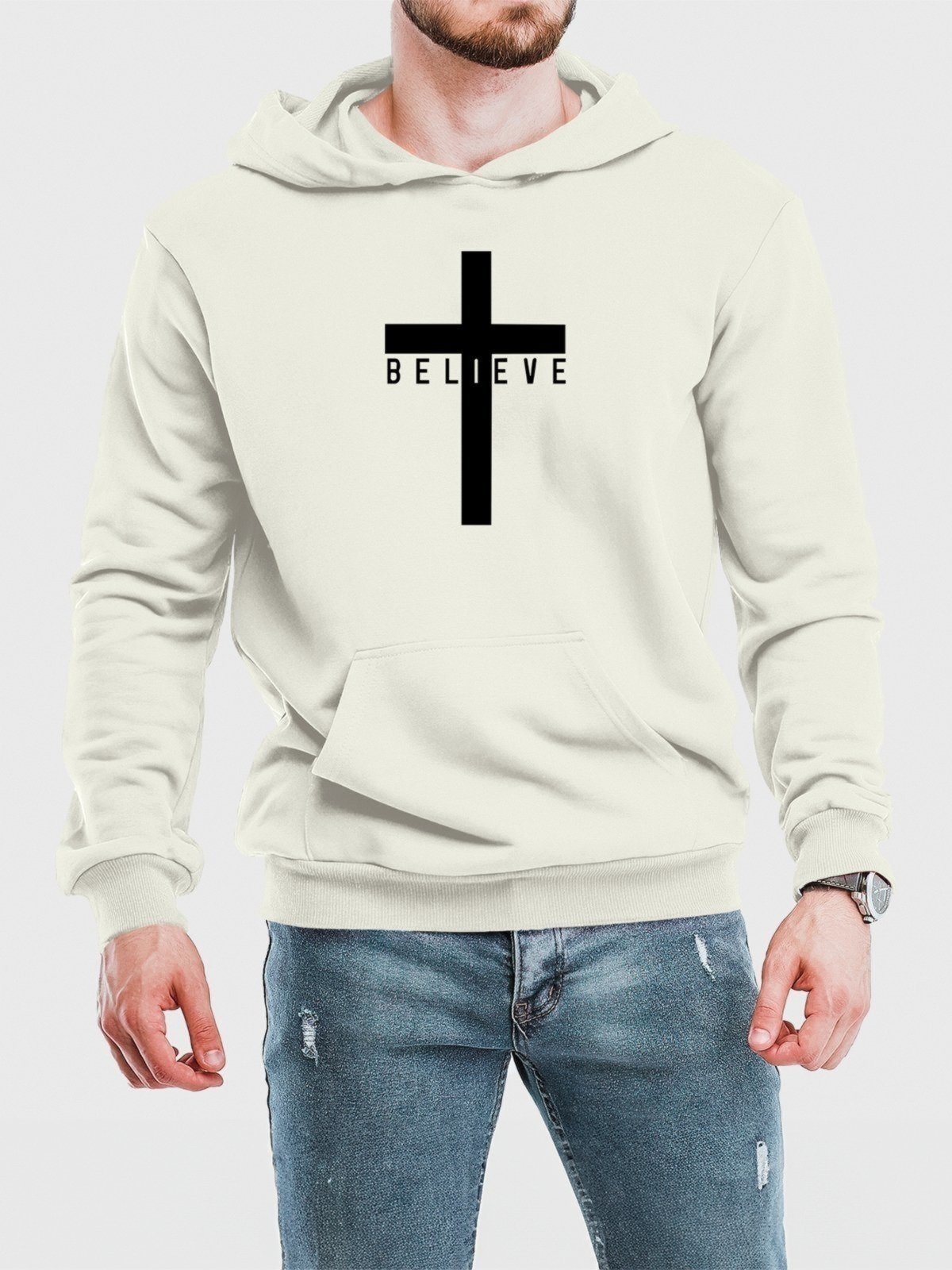 Imagem principal Blusa de Frio Moletom Flanelado Benellys Believe Canguru Off White Benellys branco white