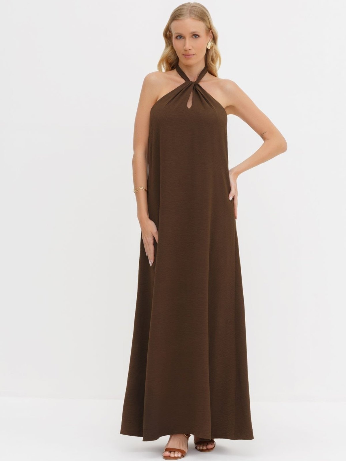 Imagem principal Vestido Frente Única Longo em Crepe Patrizia Principessa castanho/marrom