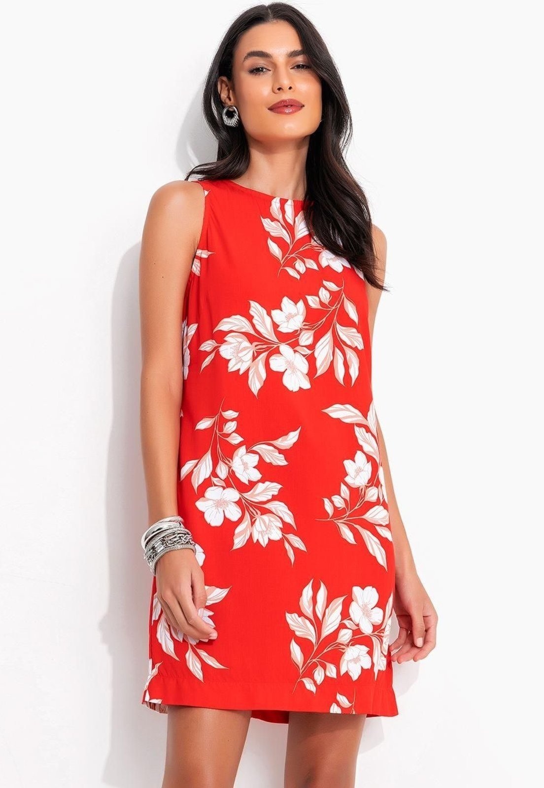 Imagem principal Vestido Em Viscose Plana Floral Quintess vermelho