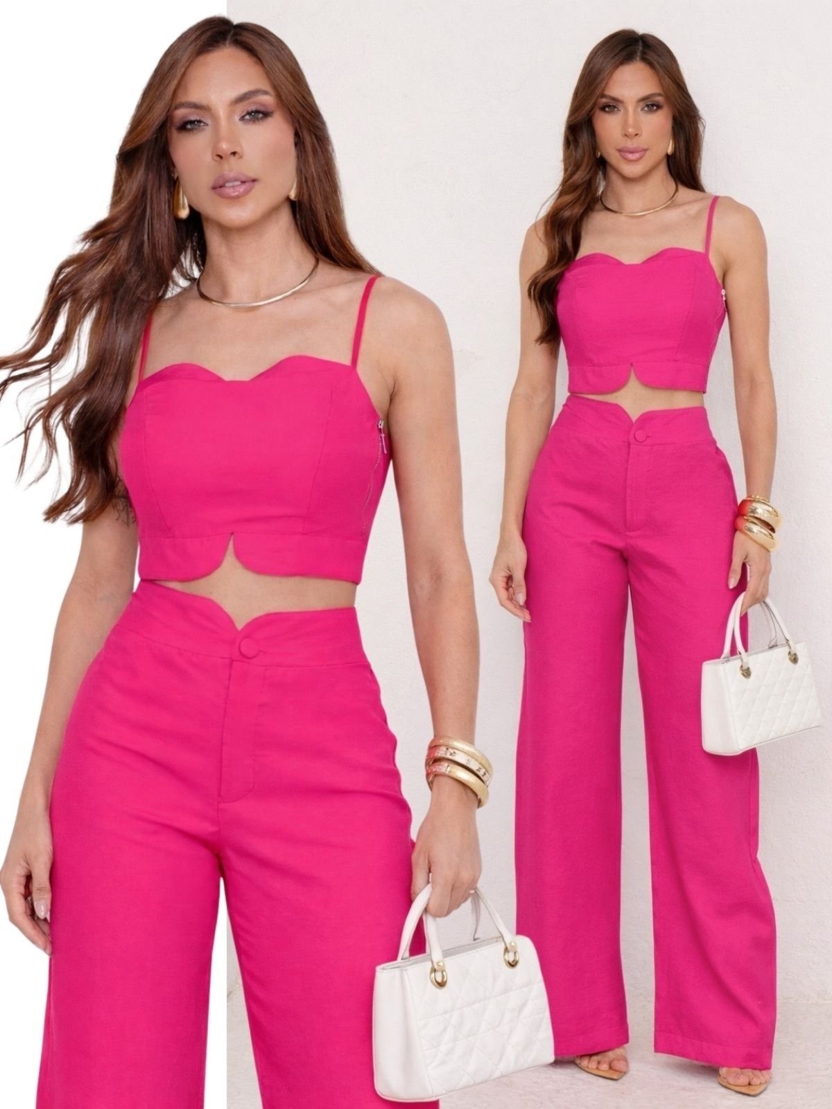 Imagem principal Conjunto Feminino Alfaiataria Tropical Fashion Cropped e Calça Pantalona Valentino TROPICAL FASHION rosa