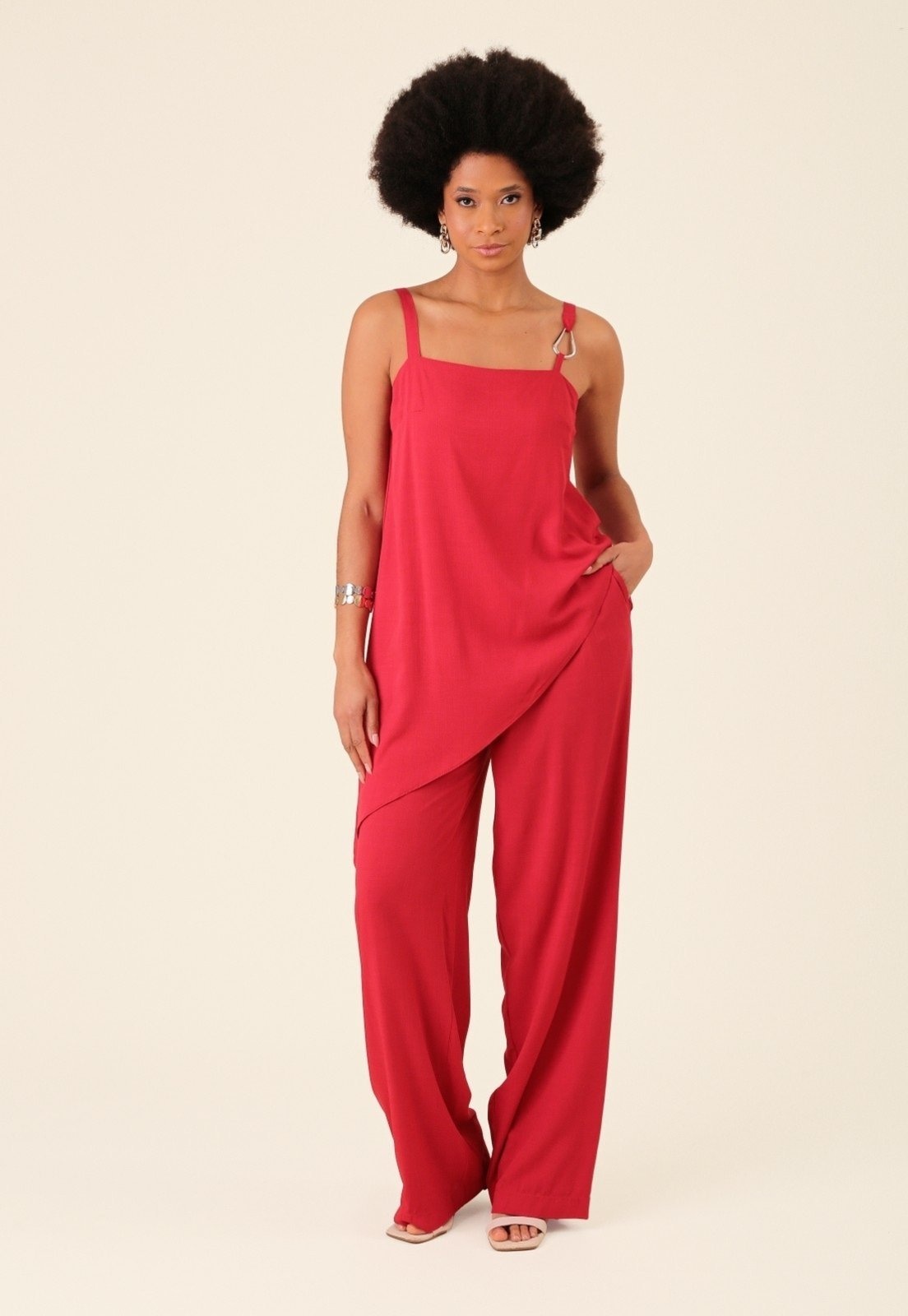 Imagem principal Calça Reta Pop Me Em Viscose Cós Elástico Costas Pop Me vermelho