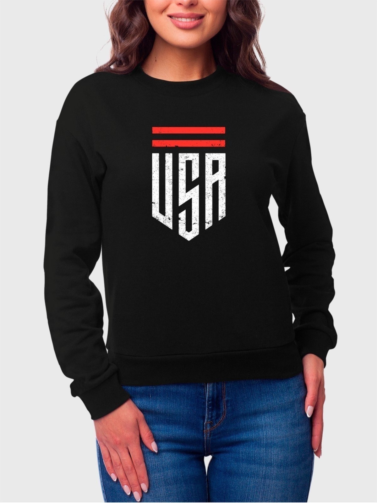 Imagem principal Moletom Gola Redonda Feminino Flanelado Estampa USA EUA Benellys preto