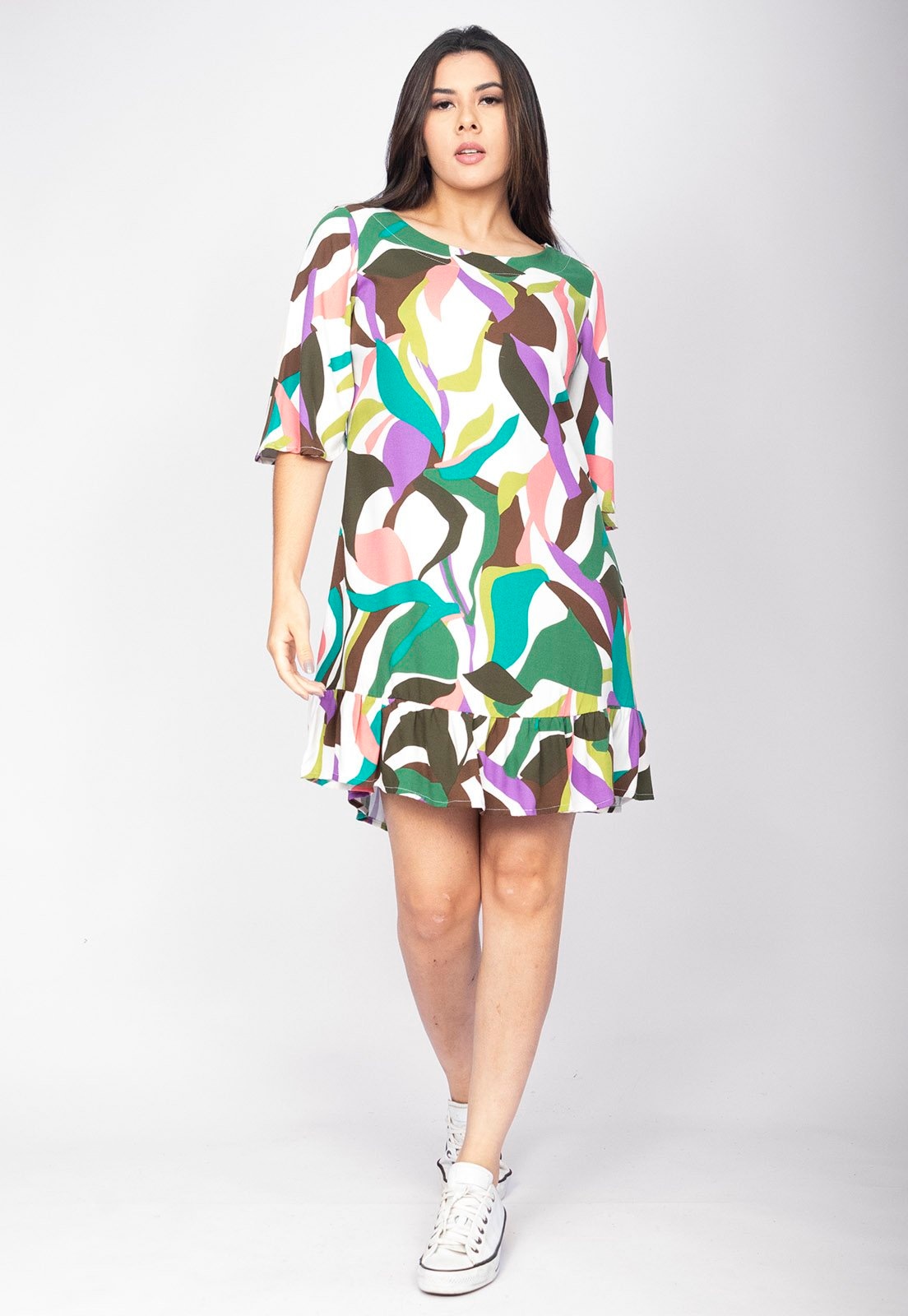 Imagem principal Vestido Amazonia Vital Curto Viscose Estampa Encanto Botânico Amazonia Vital azul/estampado/rosa