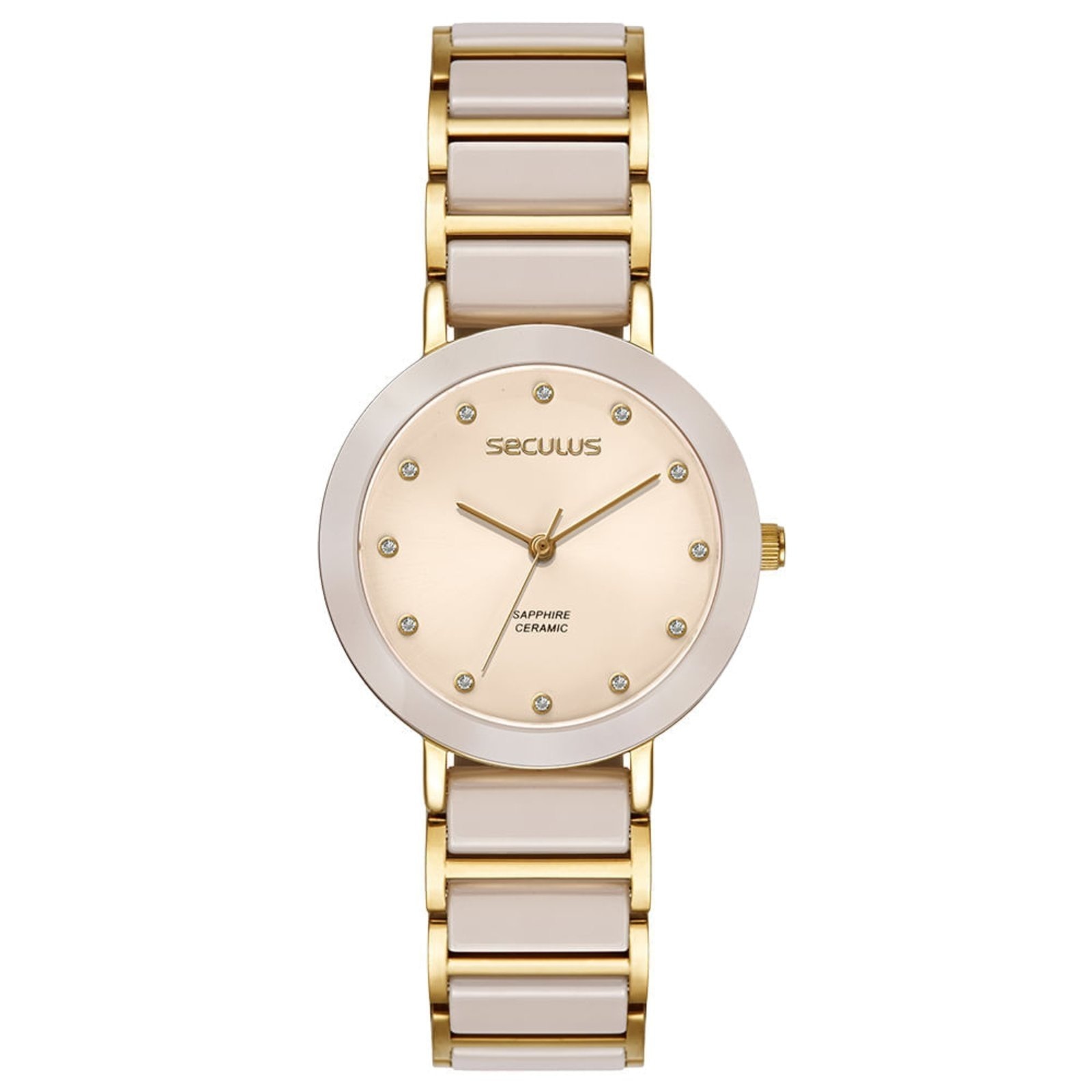 Imagem principal Relógio Feminino Analógico Cerâmica Cristais Rosa Seculus dourado rosa
