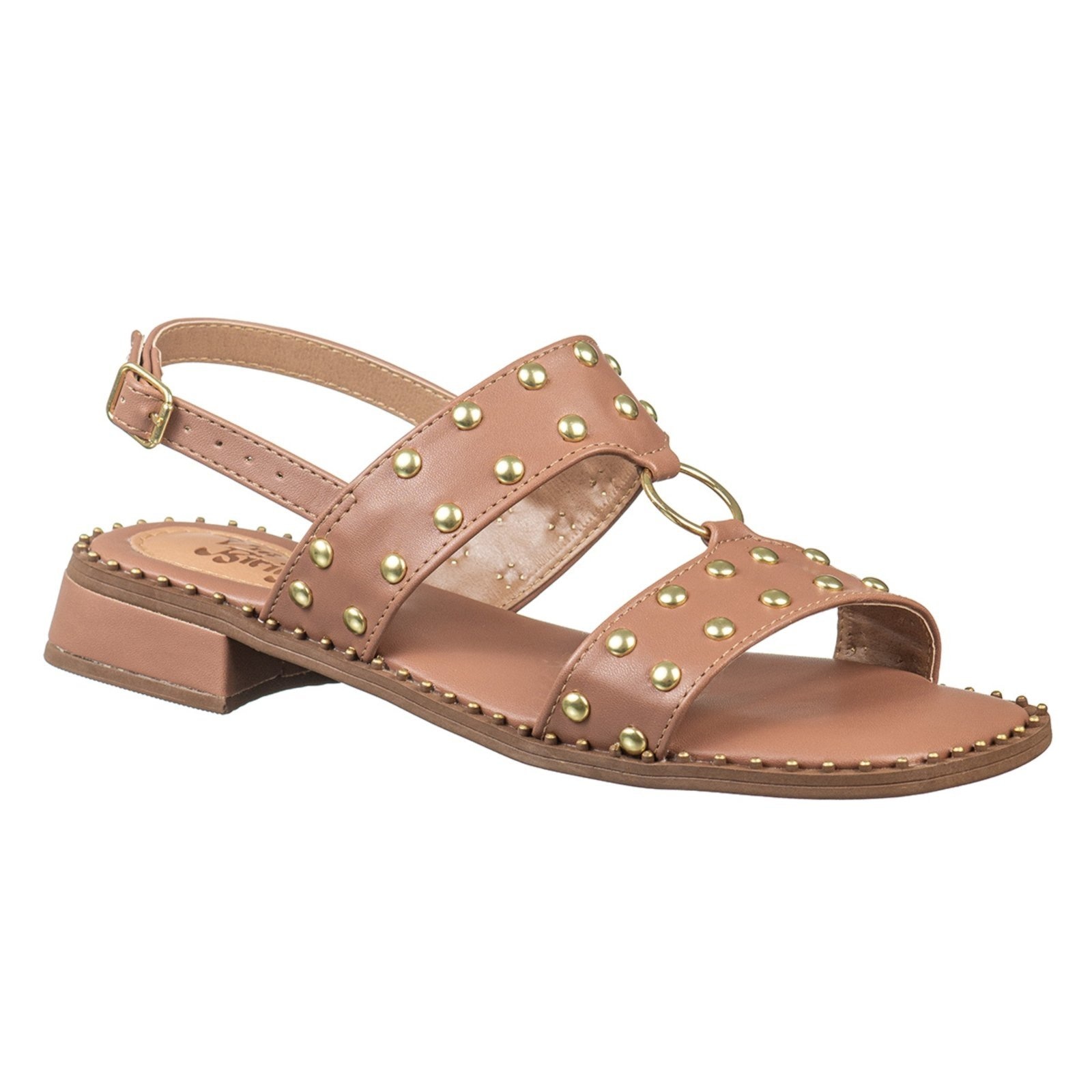 Imagem principal Sandália Casual Feminina C/ Salto Bloco E Aplicações Em Metal- Via Birigui VB Calçados nude