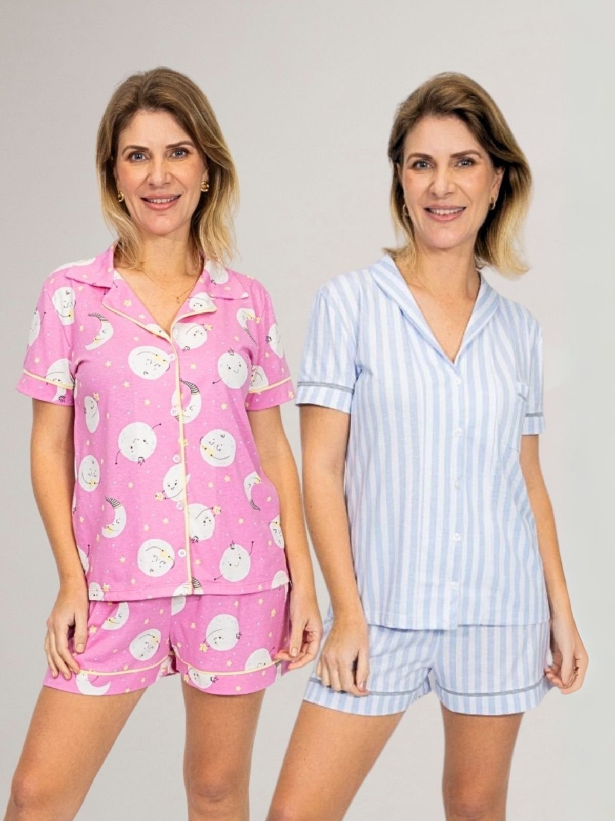Imagem principal KIT Pijama Americano Curto Listrado + Pijama Americano Curto Lua Rosa Piante azul