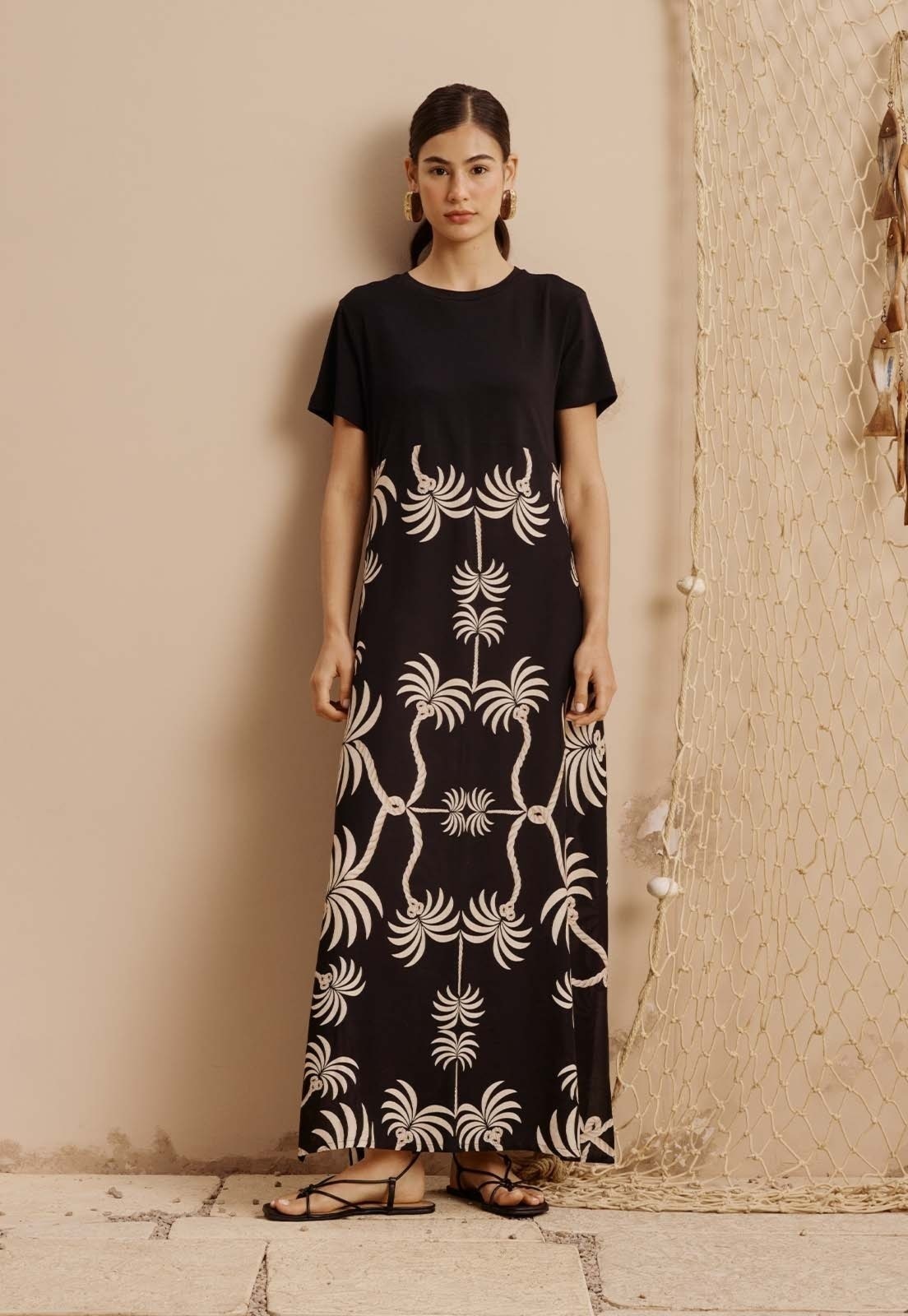 Imagem principal Vestido Maxi Midi com Malha Estampado Carnaúba CaCay bege