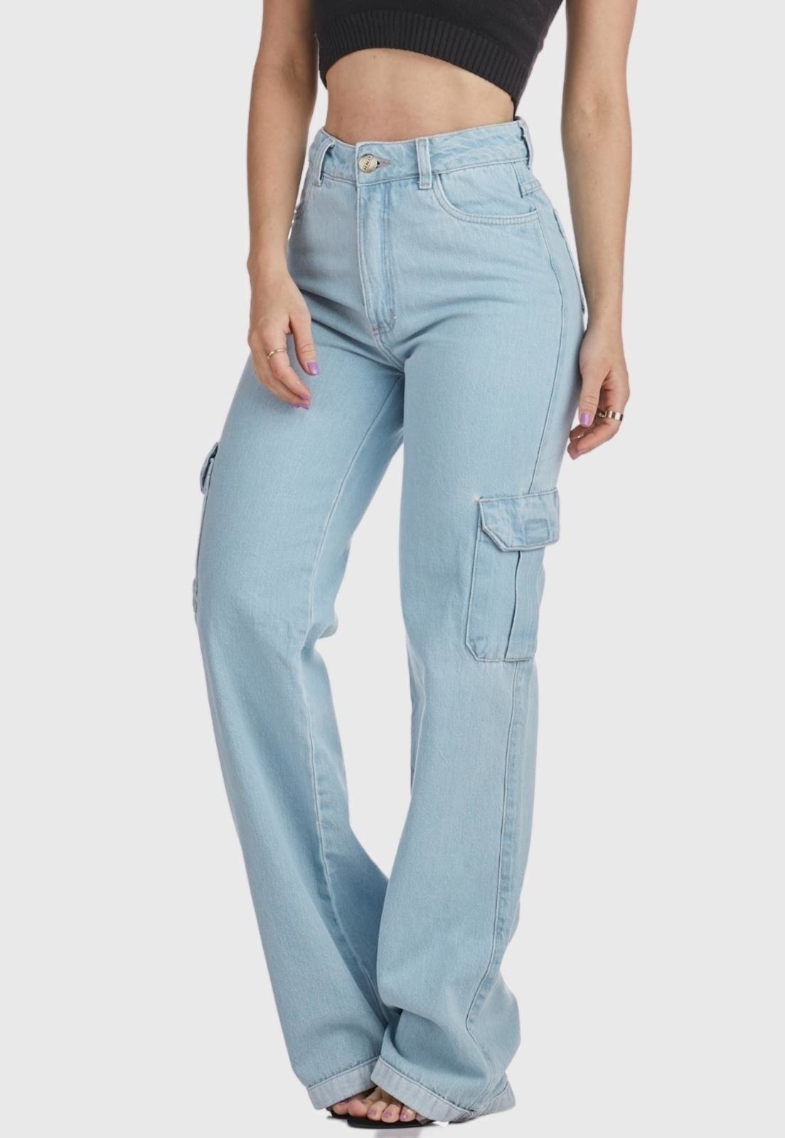 Imagem principal Calça Jeans HNO Jeans Wide Leg Cargo Hot Pant Bolso Lateral Claro HNO Jeans azul