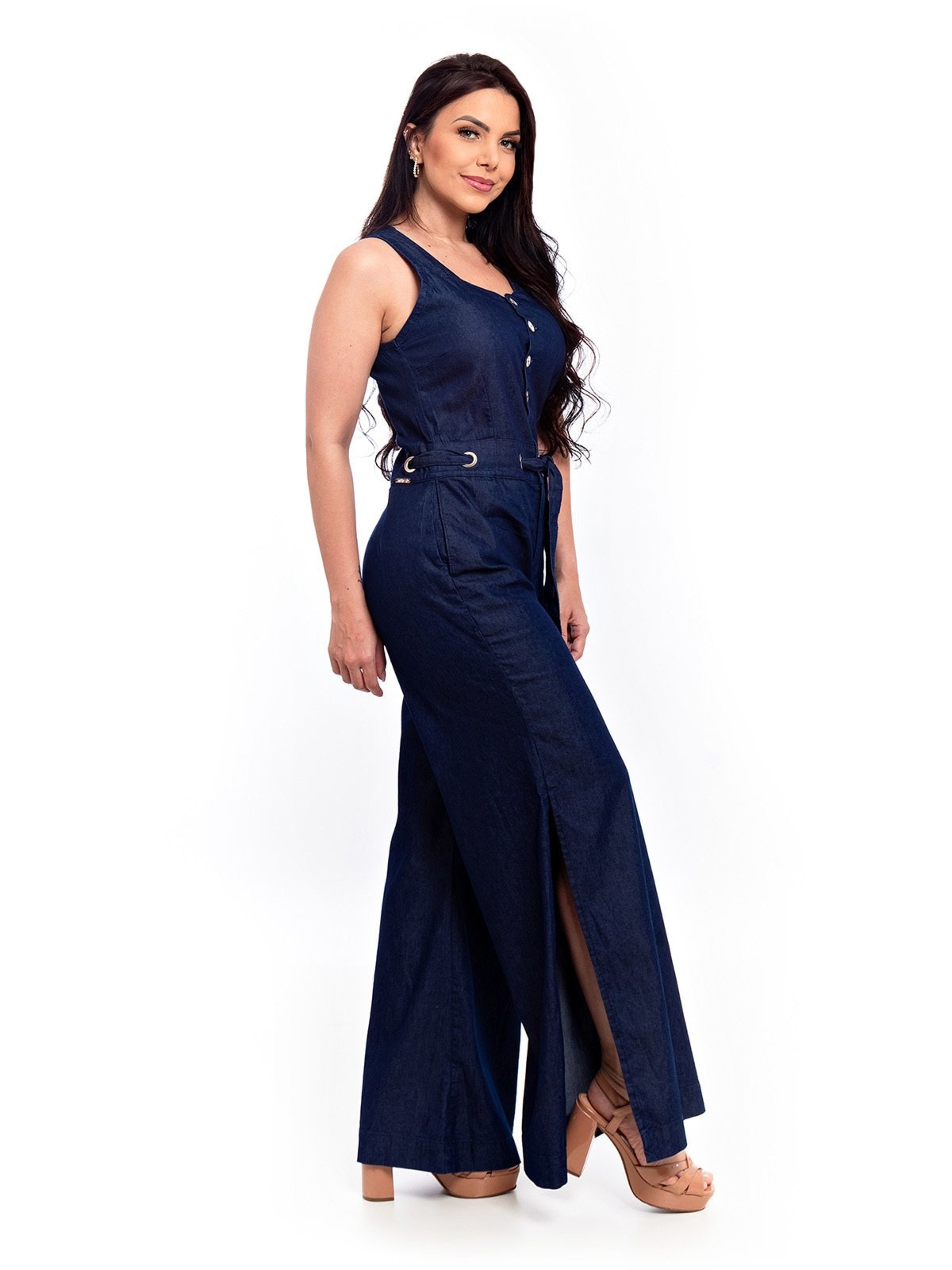 Imagem principal Macacão Pantalona Restrito Jeans Sem Mangas Escuro Restrito Jeans azul