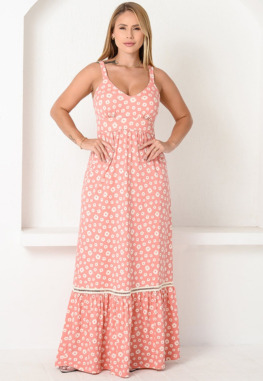 Vestido Longo Alça Barra Guipir com Bojo BBonnie Sarah