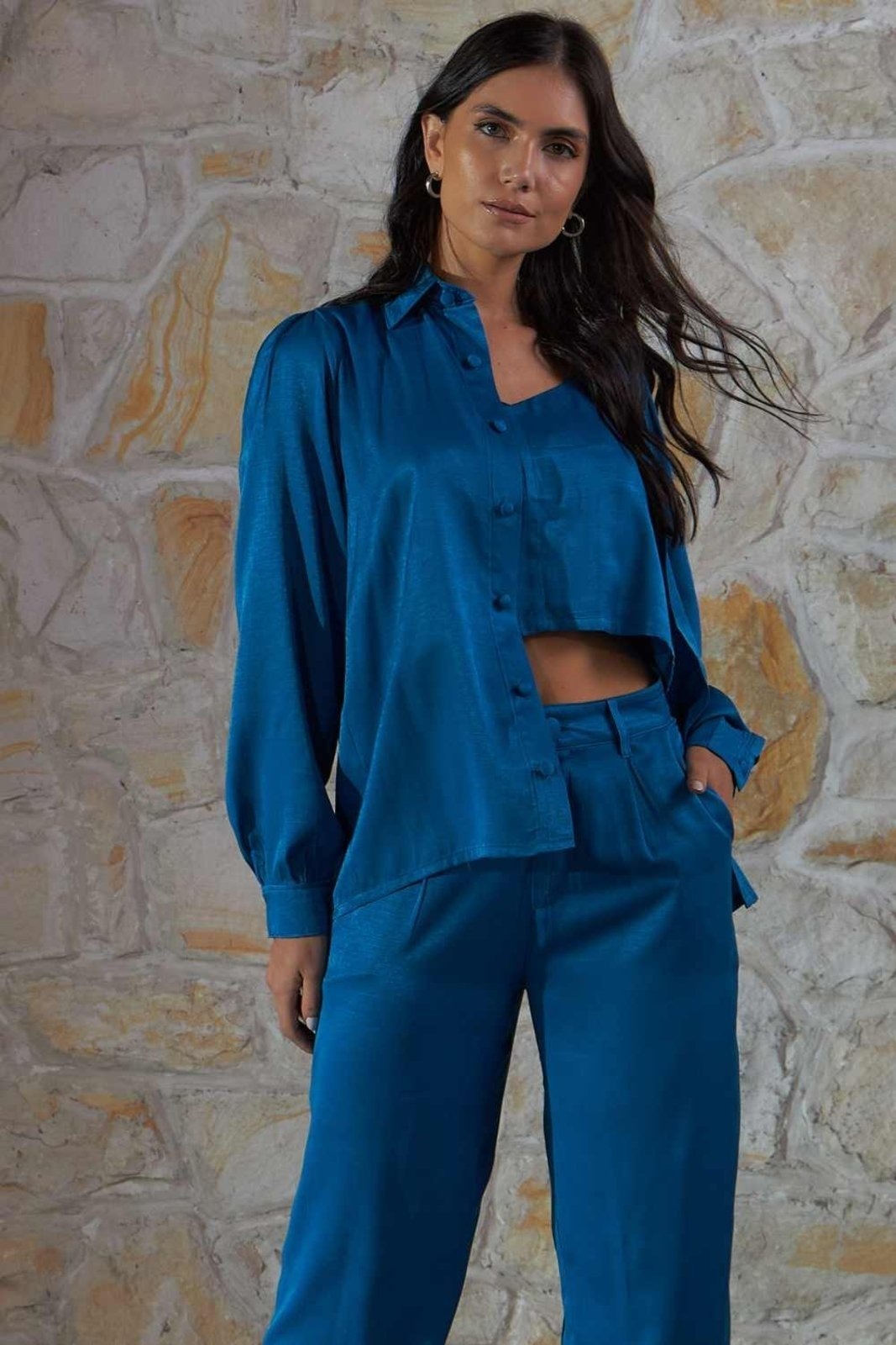 Imagem principal Camisa Vanibele Acetinada étroleo Vanibele azul