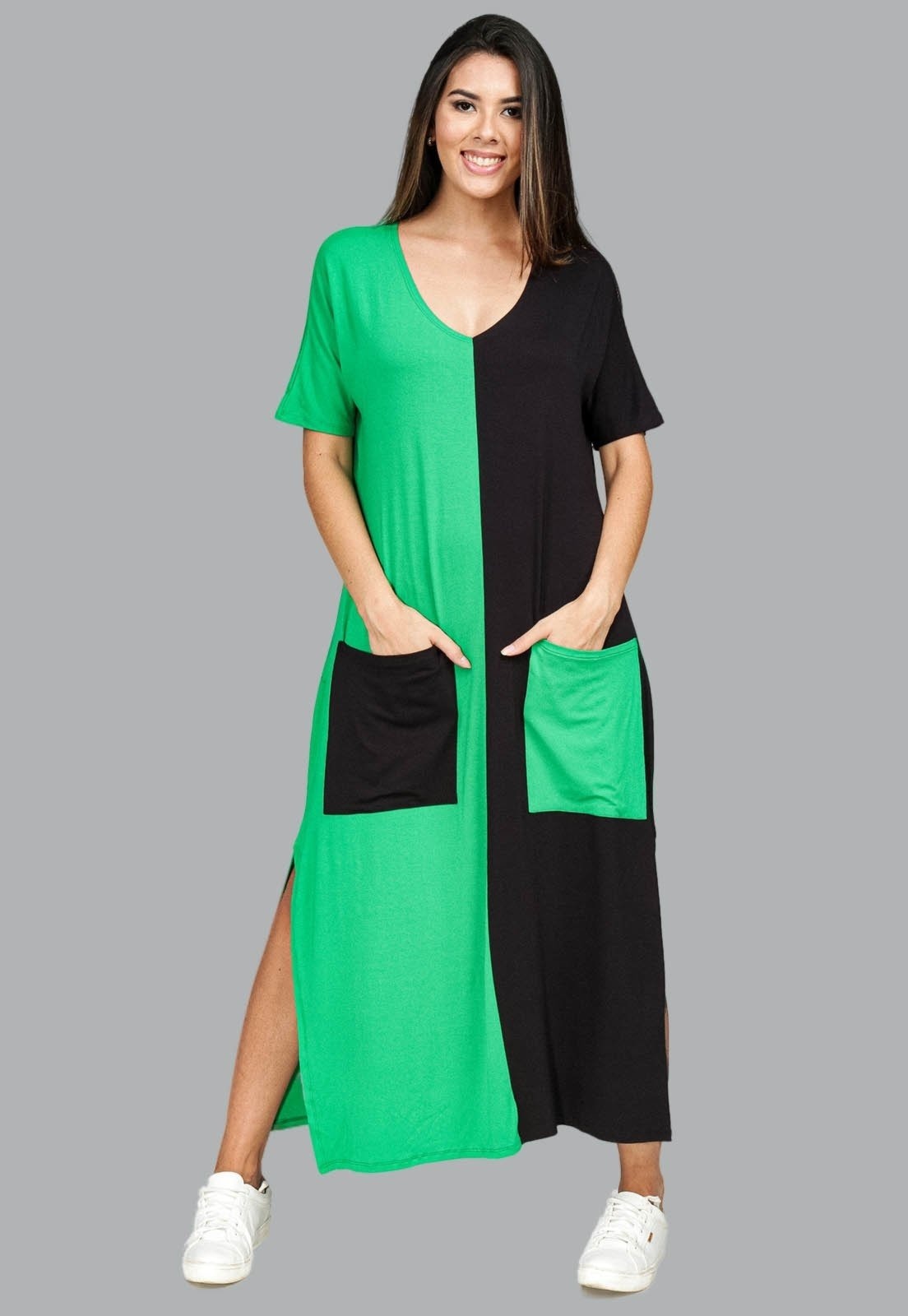 Imagem principal Vestido Midi Reto Malha com Bolso na Frente Amazonia Vital Preto e Amazonia Vital verde