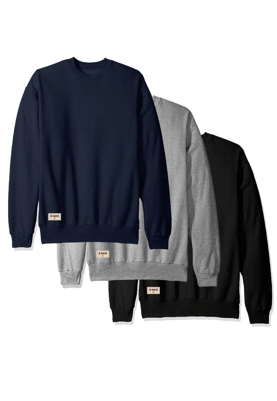 Imagem principal Kit 3 Moletons Gola Careca Básicos Preto, Cinza e Marinho Masculino Di Nuevo multicolorido