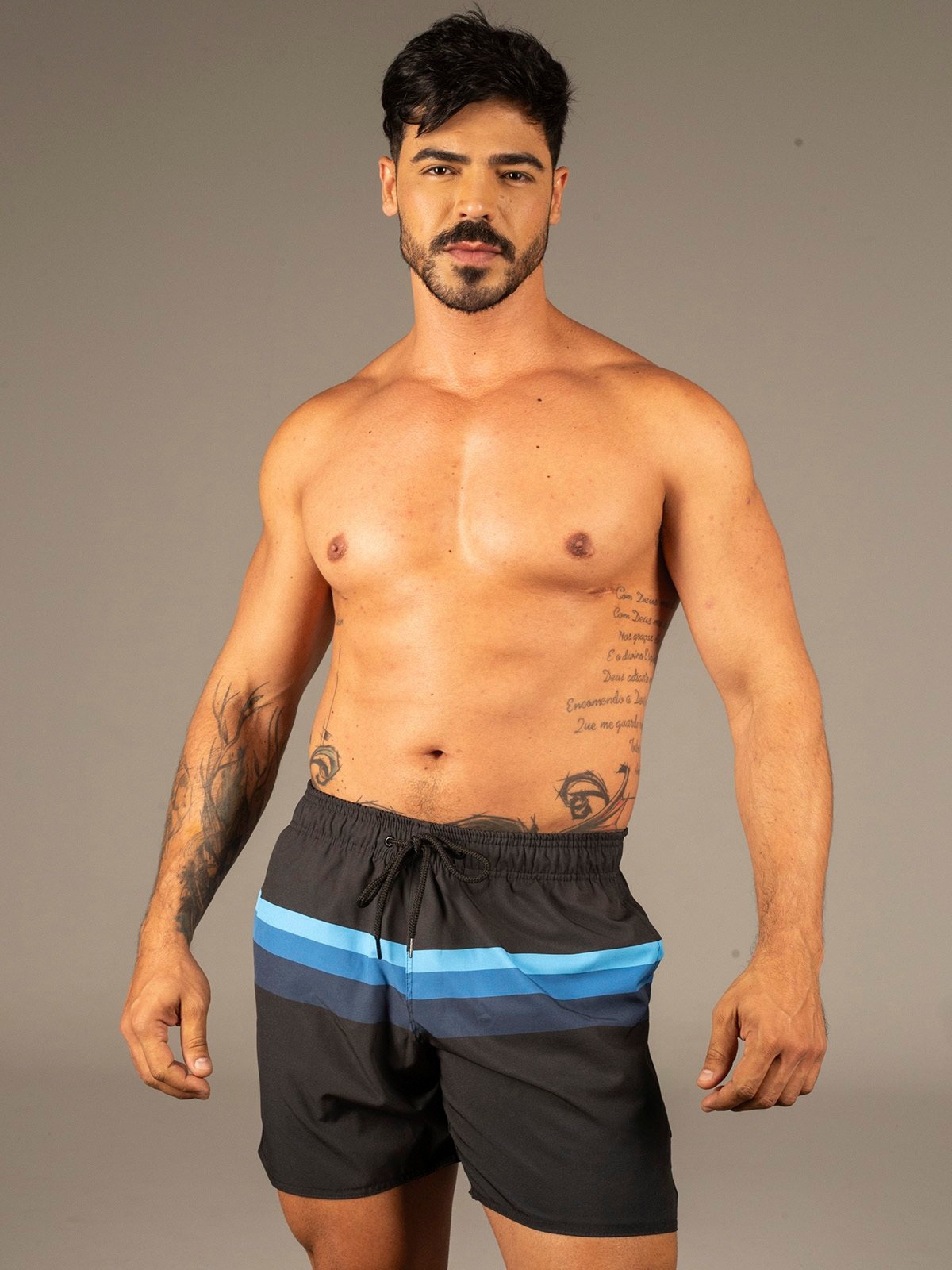 Imagem principal Short Bermuda Praia Masculina Estampado Listra 155 Dulk preto