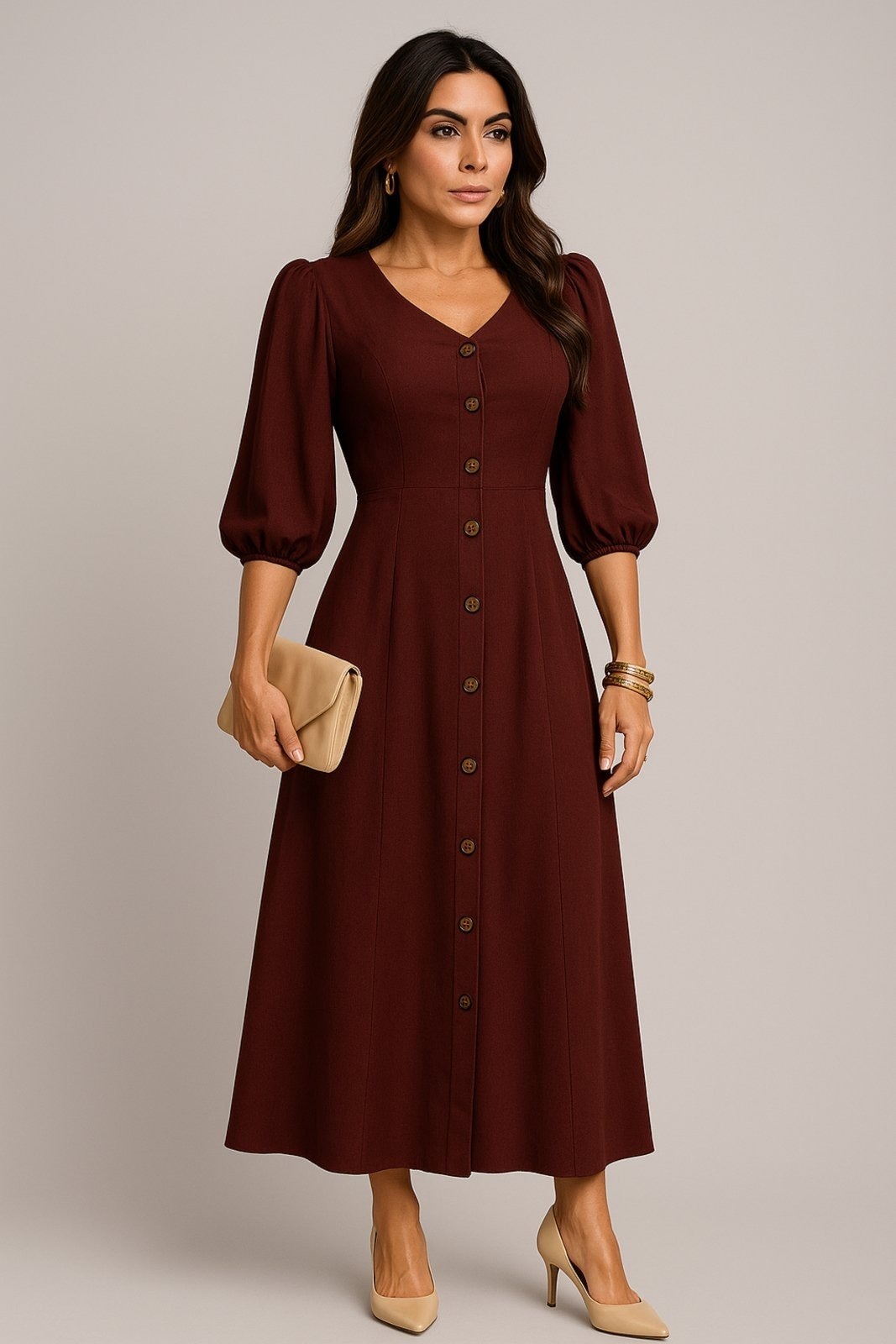 Imagem principal Vestido Longo D Bell Outlet Fashion Manga Longa D BELL OUTLET FASHION vinho