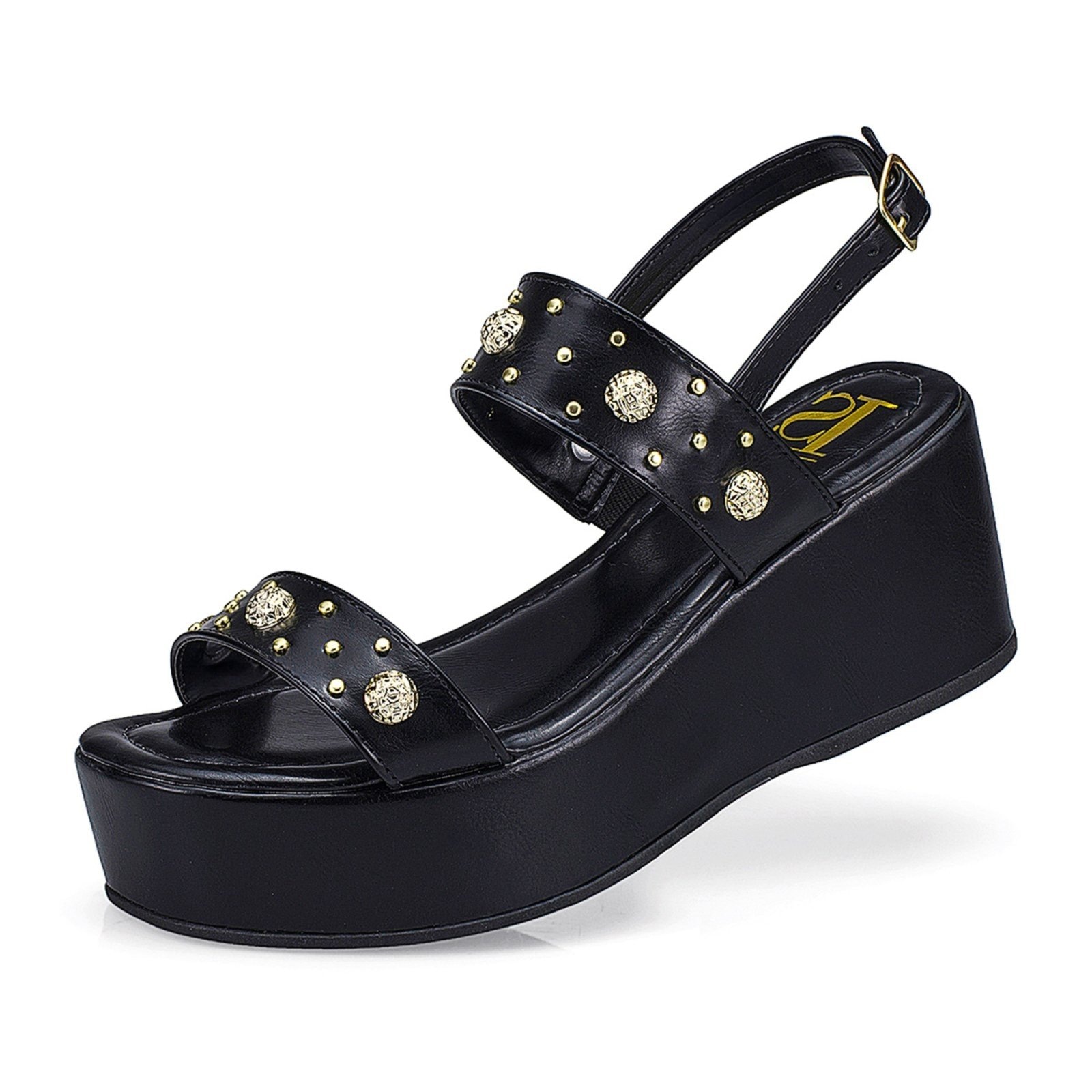 Imagem principal Sandália Feminina Tira Anabela Flatform Fivela Spike Ilhós Estilosa 420 LÓRIS SHOES preto