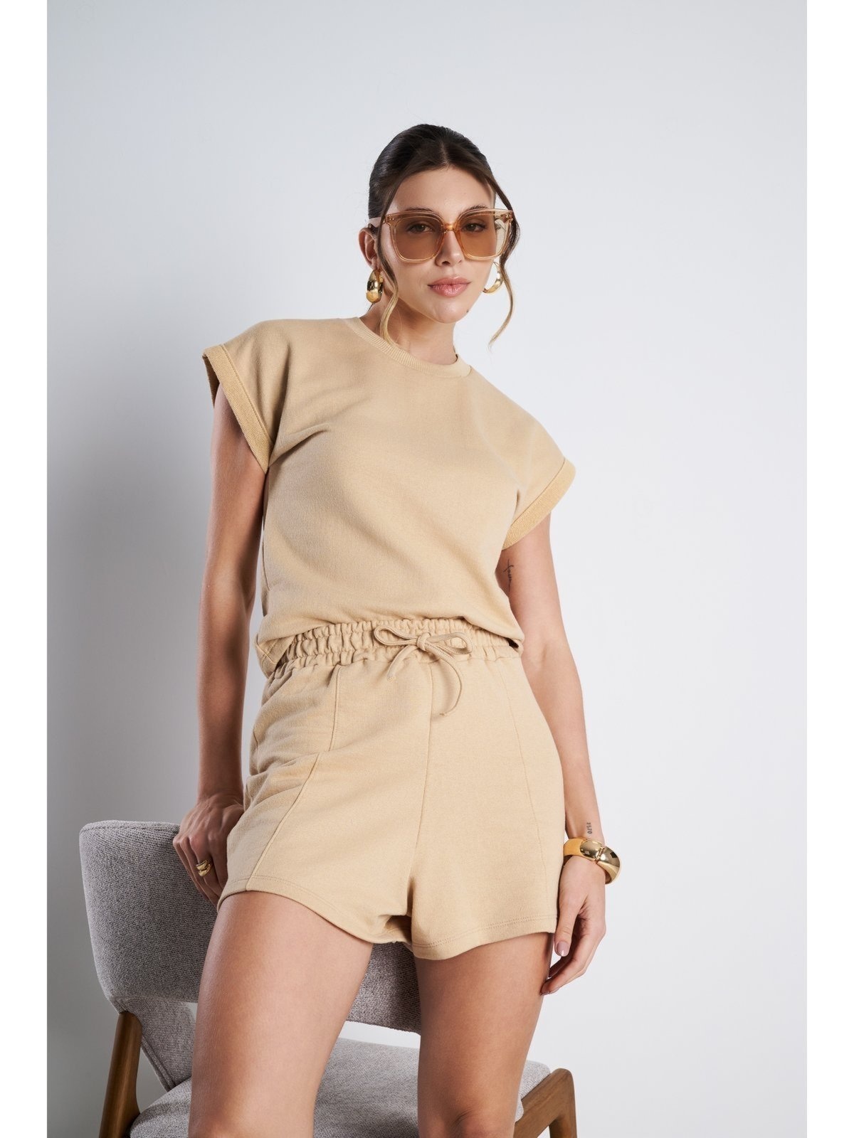 Imagem principal Conjunto Feminino Meujeans Sandy Moletinho Cappuccino Meu Jeans bege