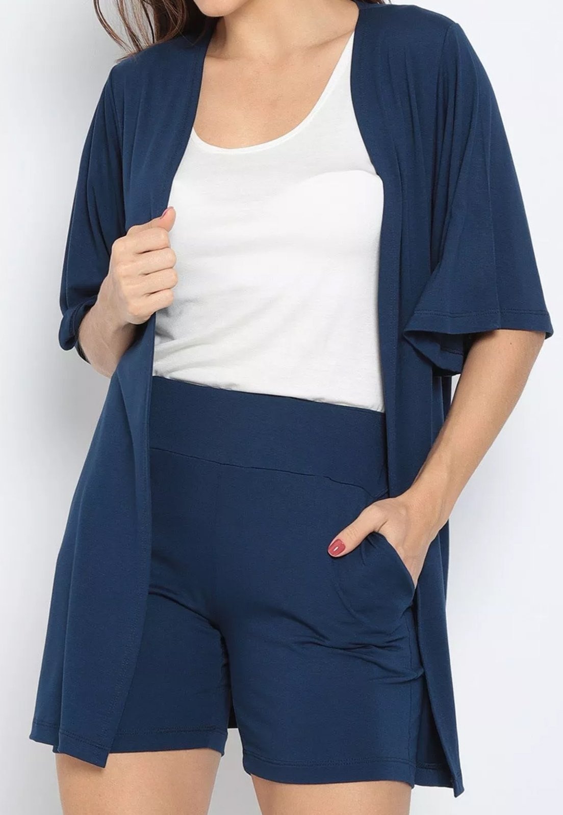 Imagem principal Conjunto Maria Paes Short, Kimono e Regata Marinho e Off White Maria Paes azul marinho/off-white white