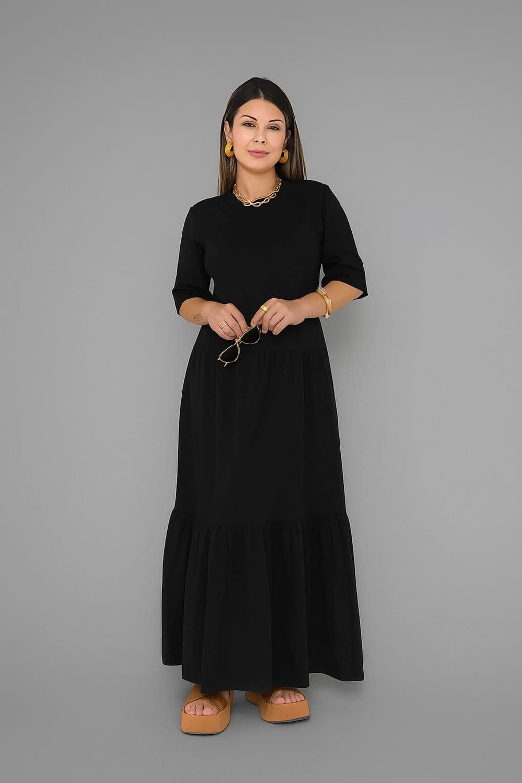 Vestido Longo D Bell Outlet Fashion Manga Curta