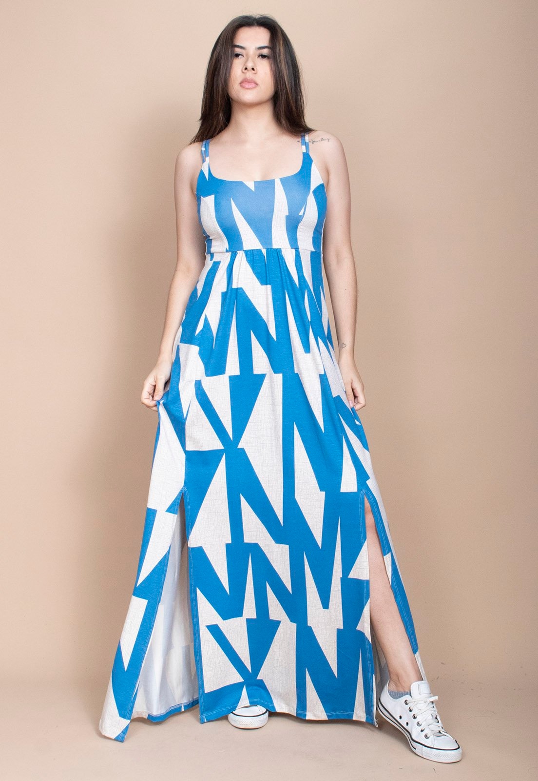 Imagem principal Vestido Cabanafree Longo Malha Geometrico Blue Cabanafree azul/off-white blue
