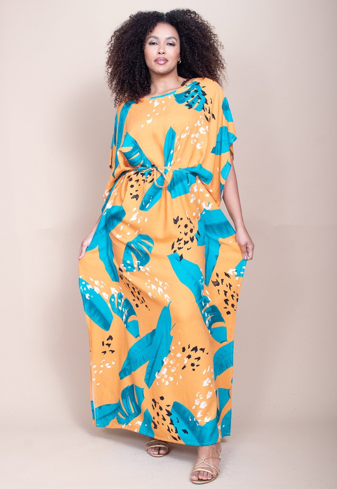 Imagem principal Vestido Longo Cabanafree Viscose Estampa Aurora Botânica Cabanafree azul/estampado/preto