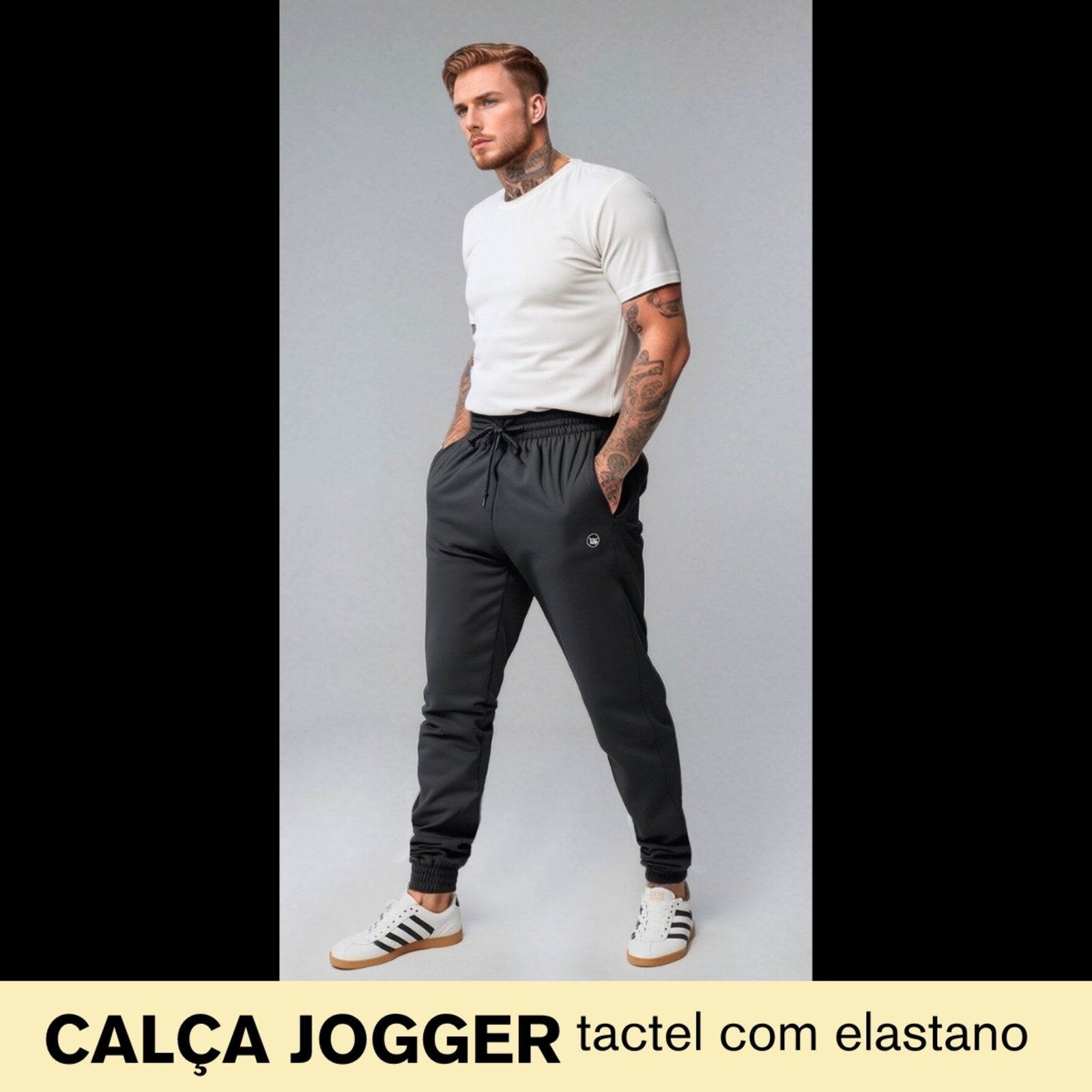 Imagem principal Calça Jogger Masculina Casual Tecido Tactel com Elastano Treino Academia KS preto