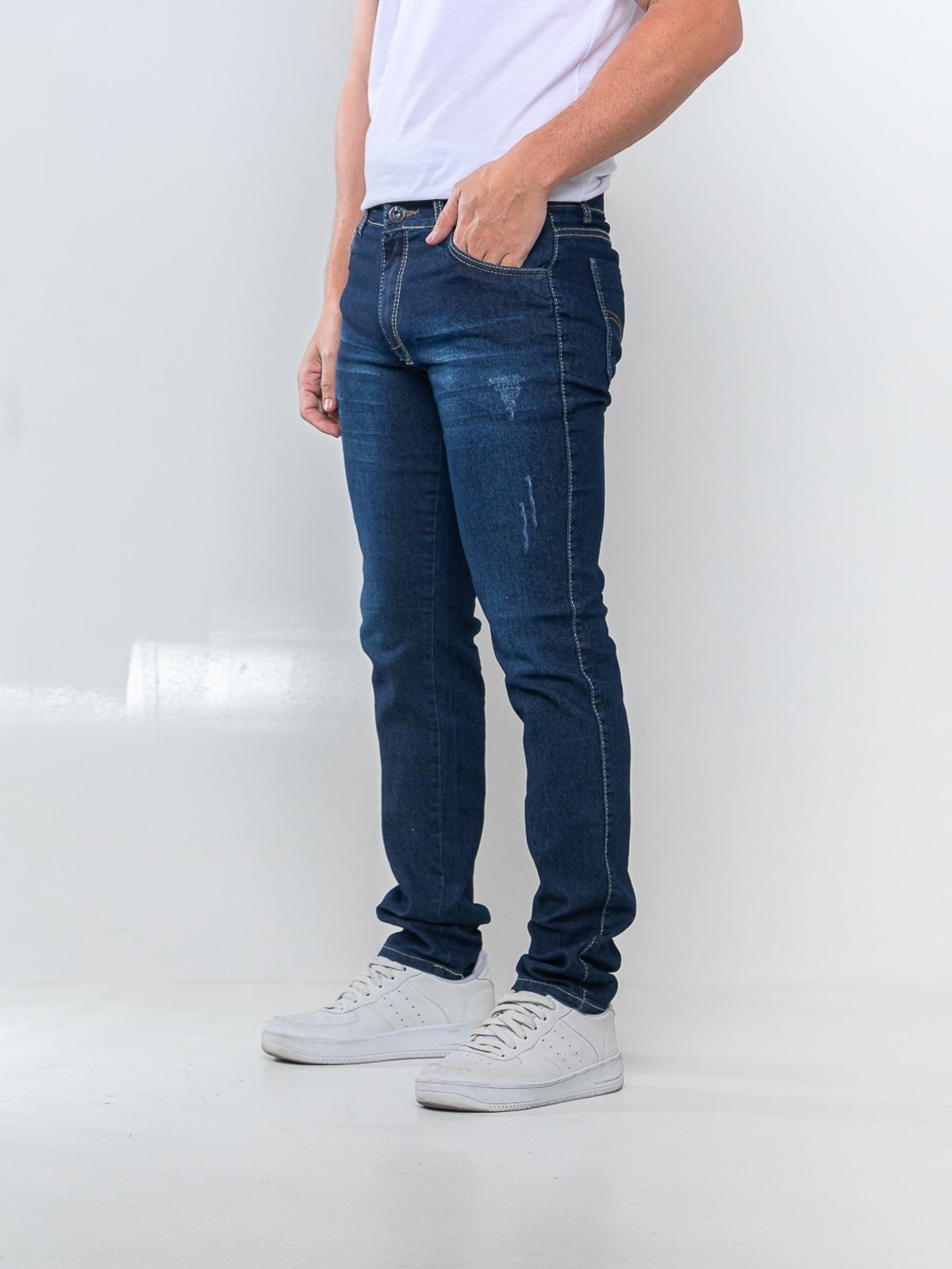Imagem principal Calça Jeans Escura Com Puidos Basica 5 Estilos Confortavel com Elastano 5 ESTILOS azul/azul marinho