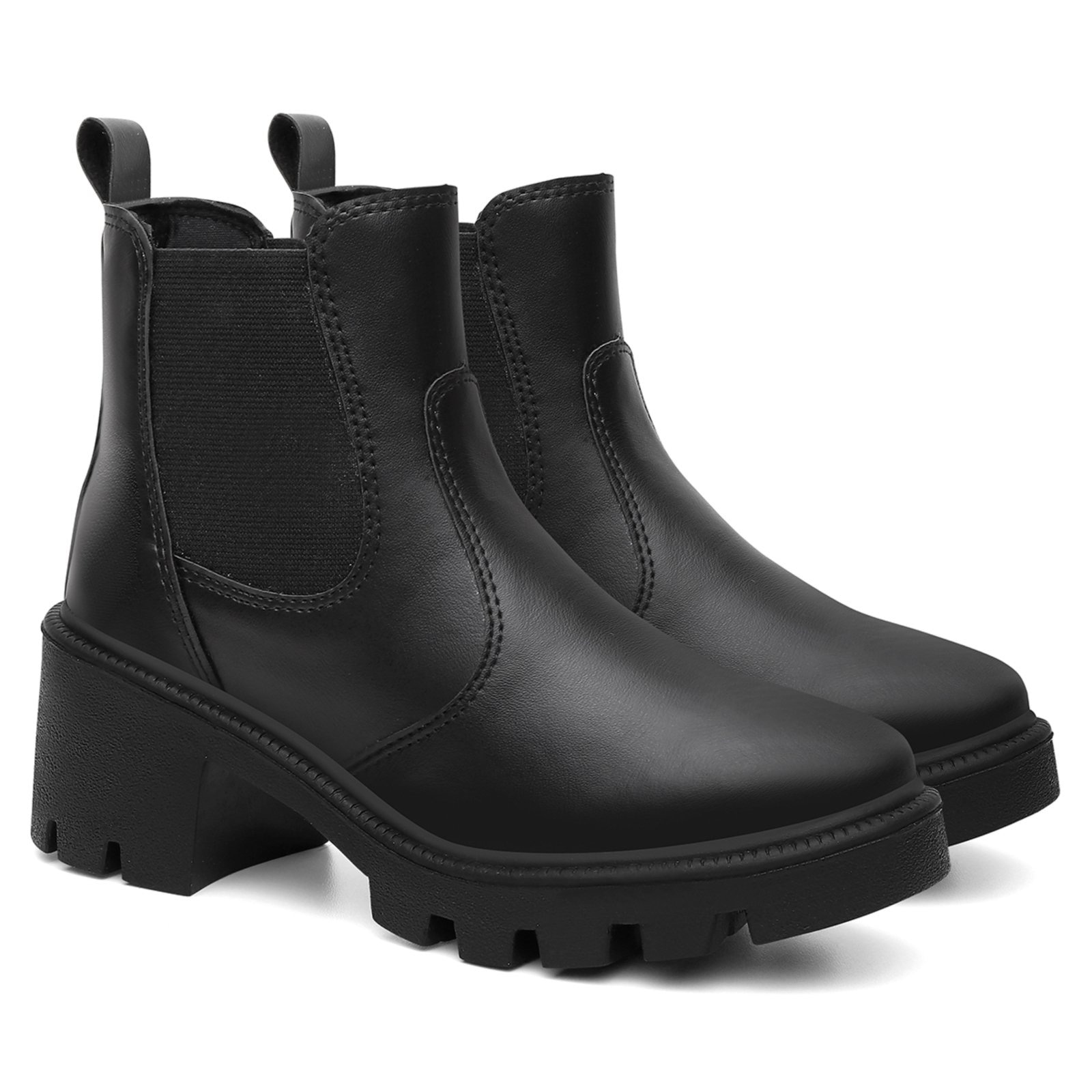 Imagem principal Coturno Feminino Anna Andrade Bota Chelsea Cano Baixo Elástico Salto Grosso Tendência Anna Andrade preto