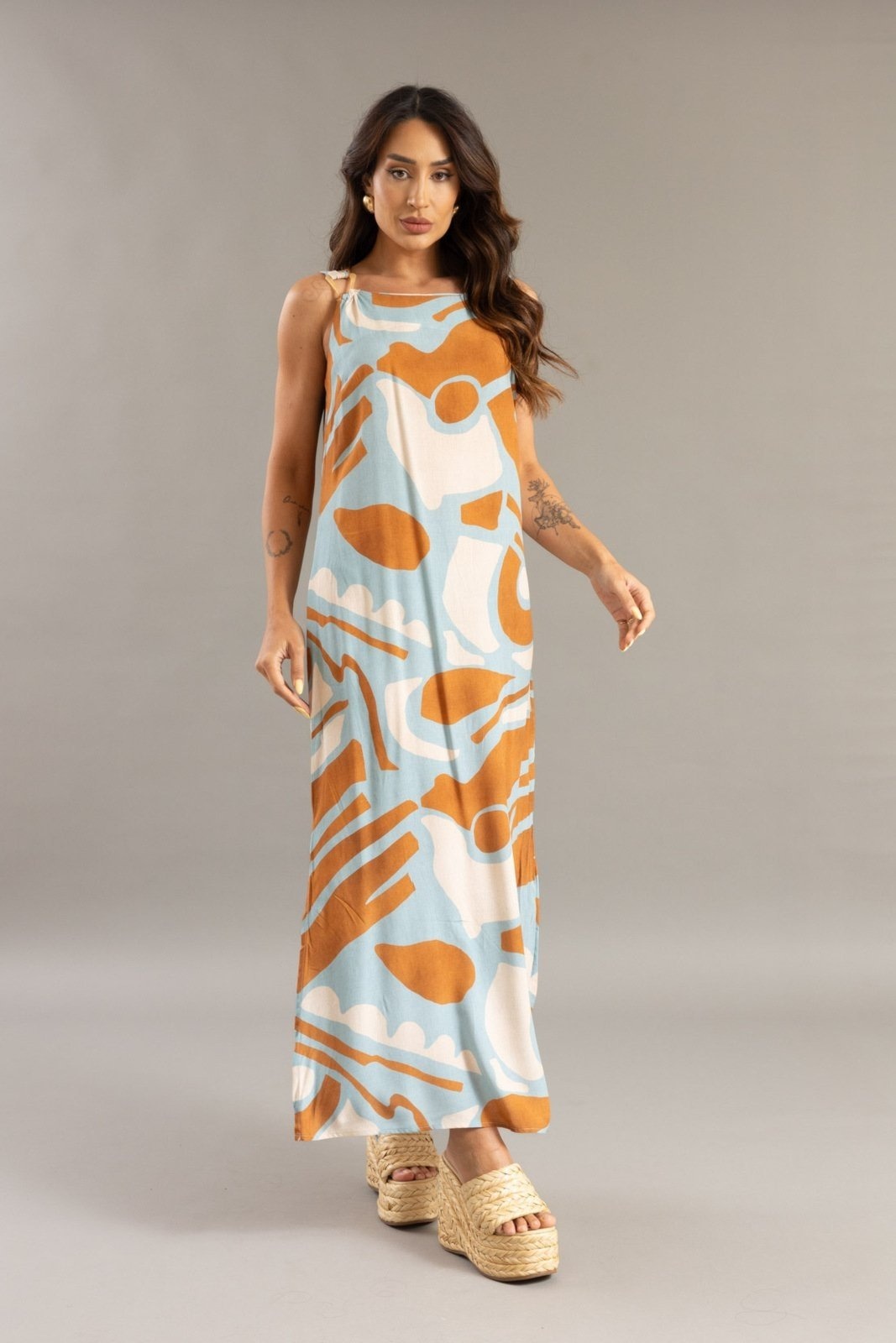 Imagem principal Vestido Longo Feminino Estampado sem Mangas Lemier Collection na Cor LEMIER azul