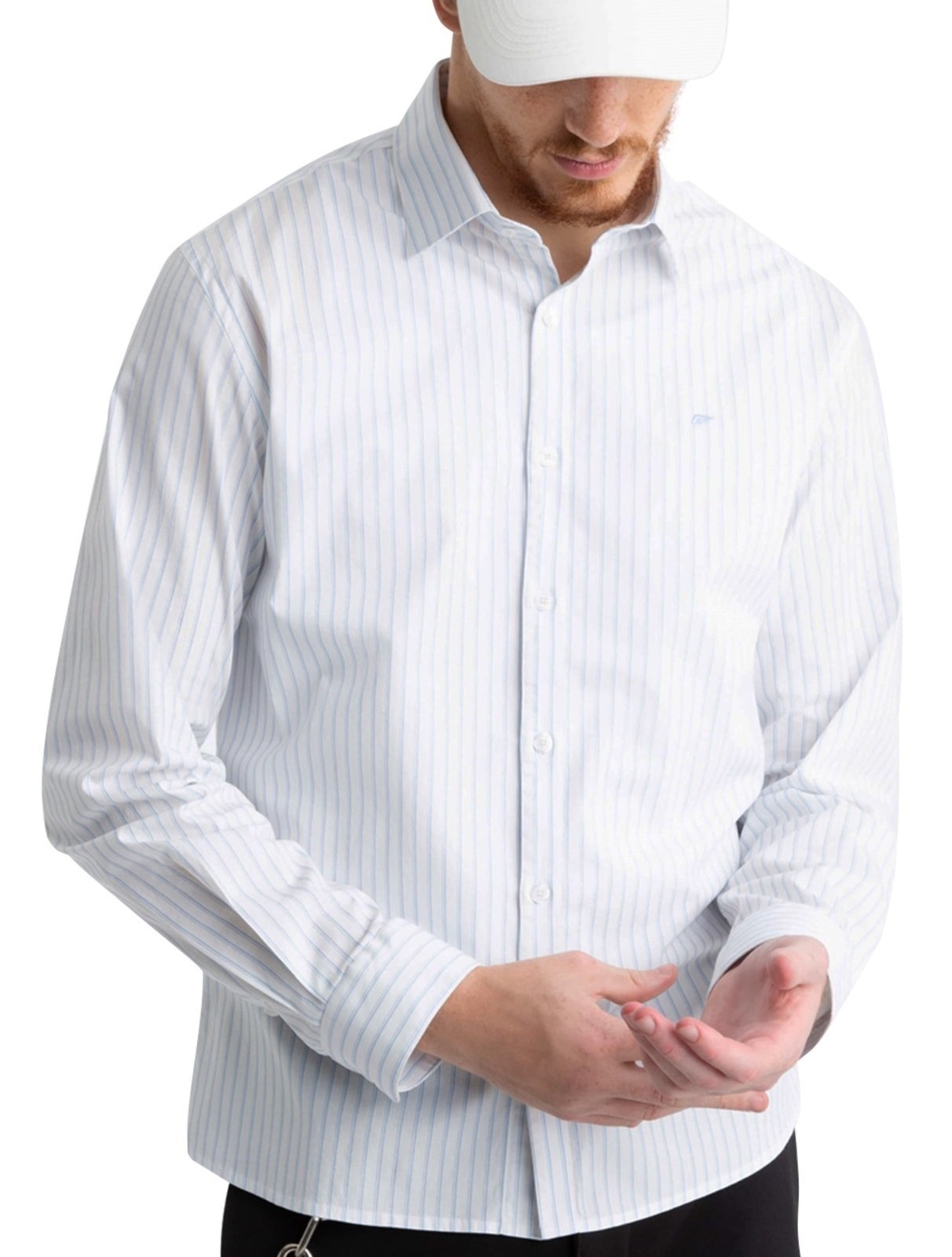 Imagem principal Camisa Ellus Masculina Regular Tricoline Skylight Classic Listrada Branca Ellus branco