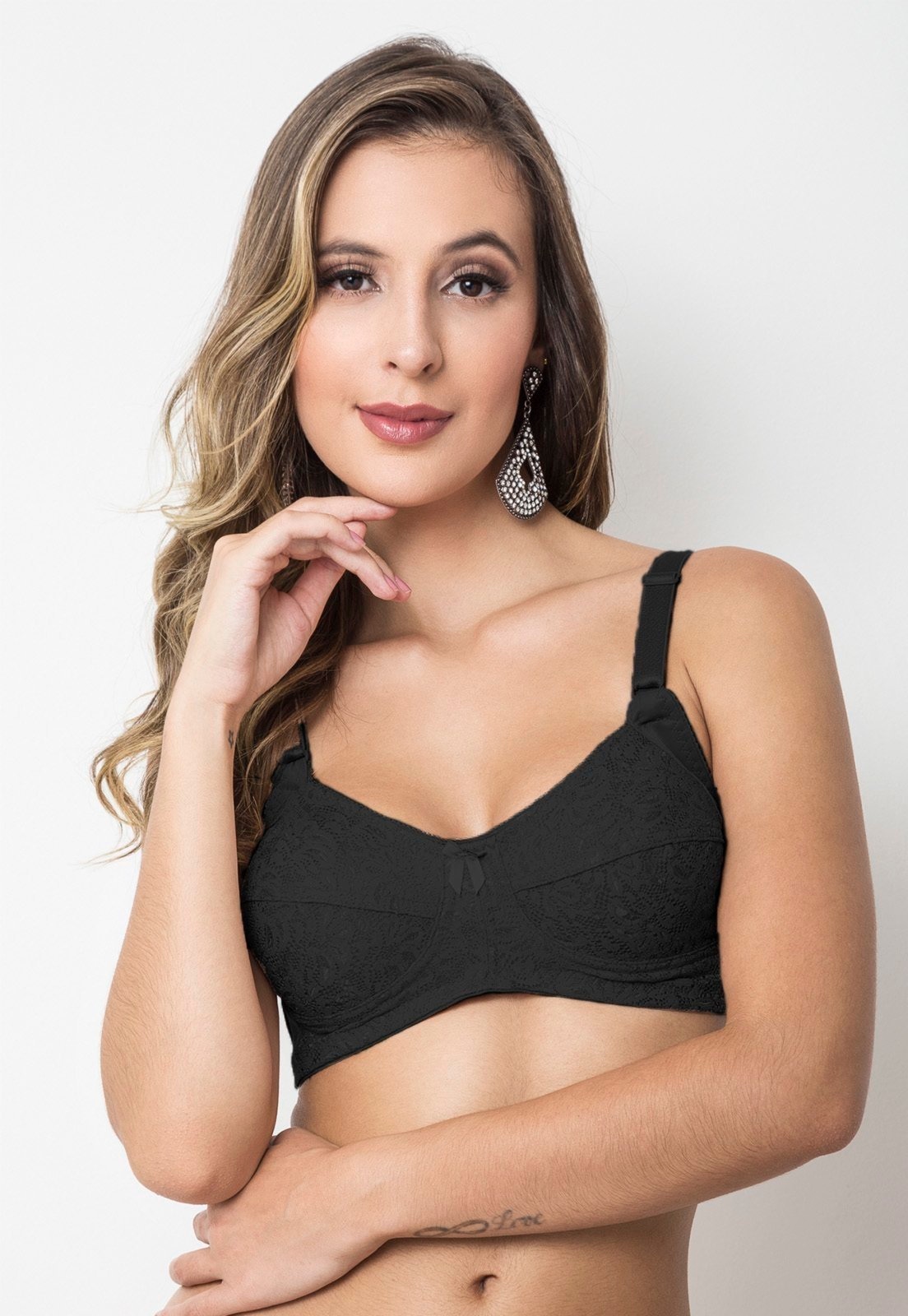 Imagem principal Sutiã Reforçado Gabi Lingerie Plus Size Sem Bojo Renda Sustentação Gabi Lingerie preto