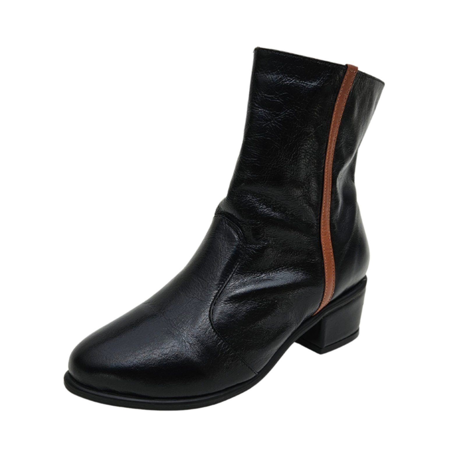 Imagem principal Bota Salto Bloco em Couro Ava Preta com Amêndoa Amo Calçados preto